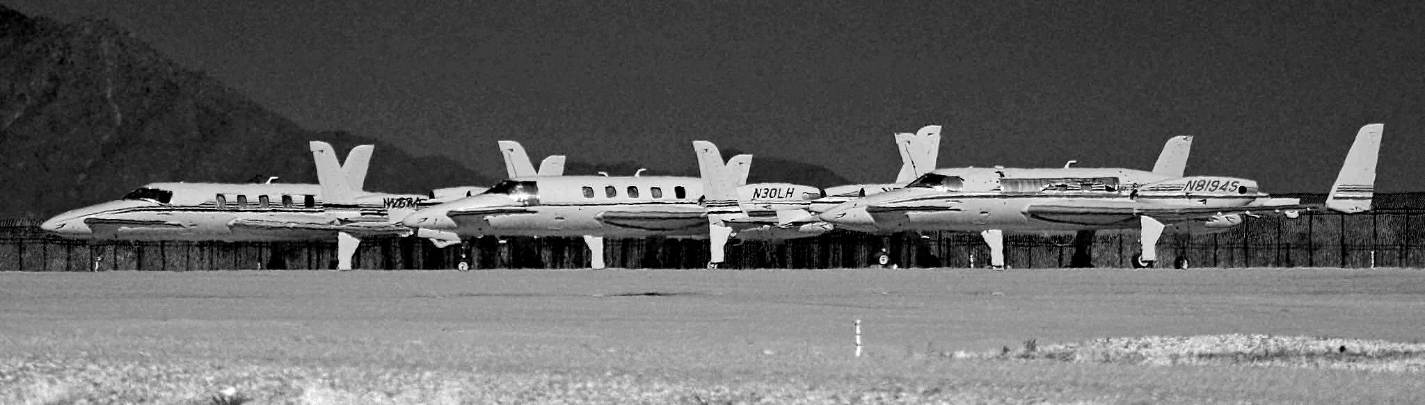 Several Beech Starship aircraft in storage