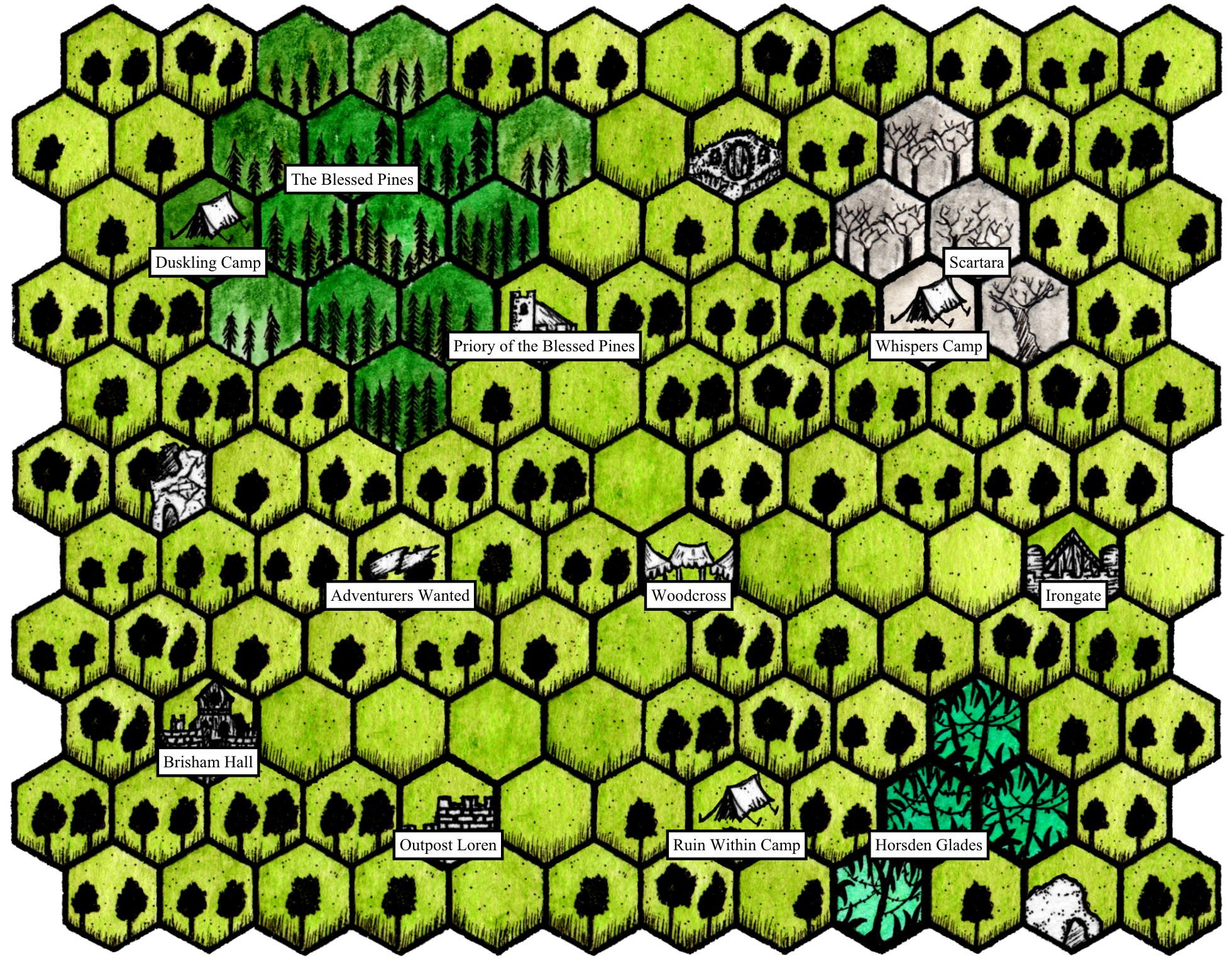 Map of Brisham Wood on Turn 3