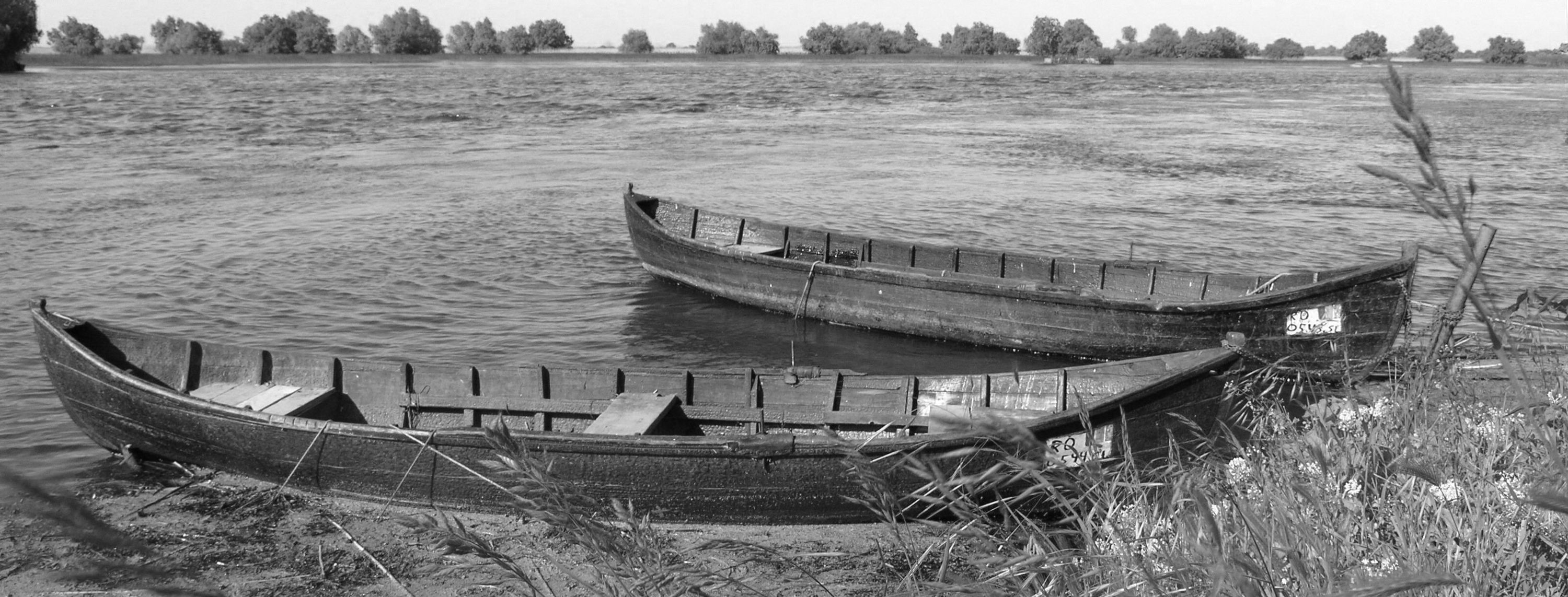 traditional fisher boats in Romania in the Danube Delta near the village Mila in 2005
