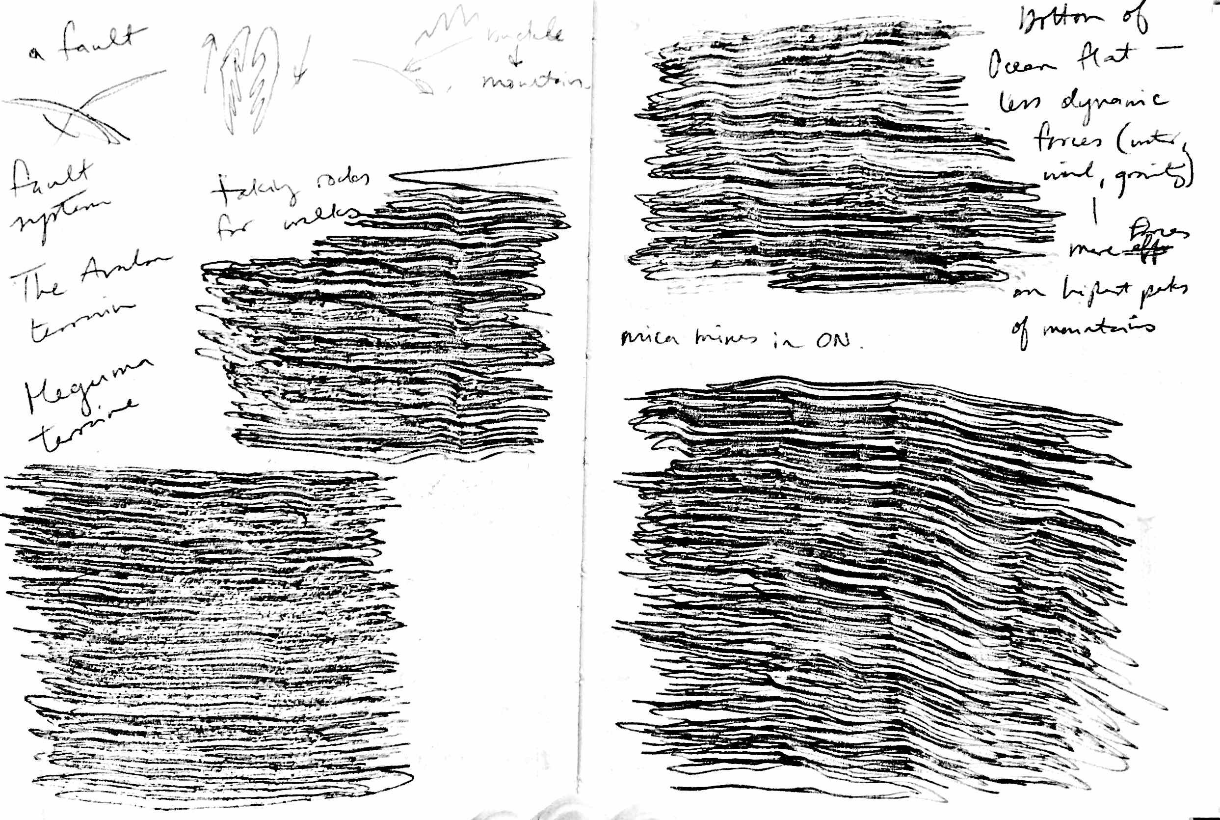 spread of notes with rubbings of various rock surfaces