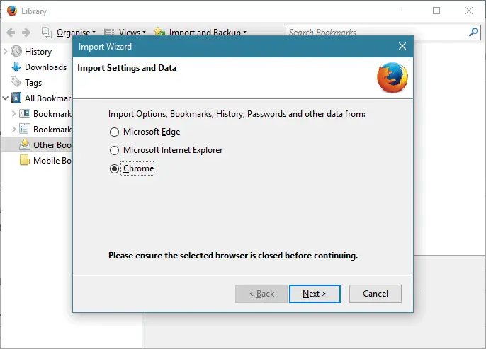 Chrome Import - Firefox