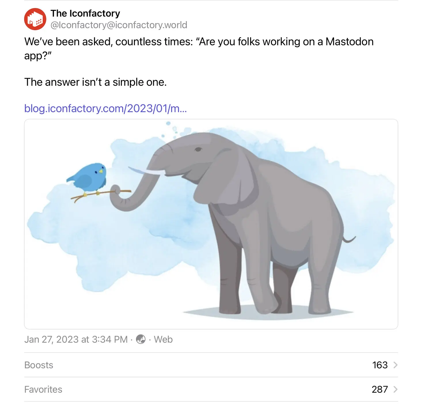 Iconfactory Mastodon post