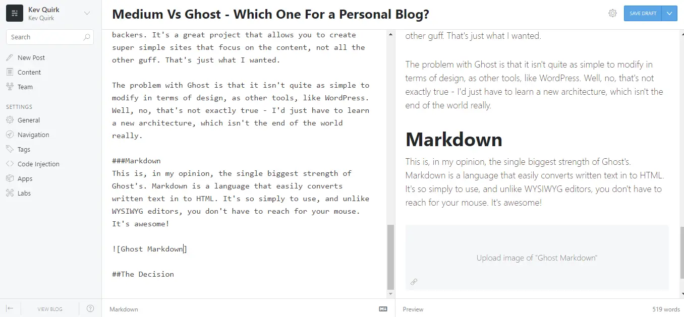 Ghost markdown editor