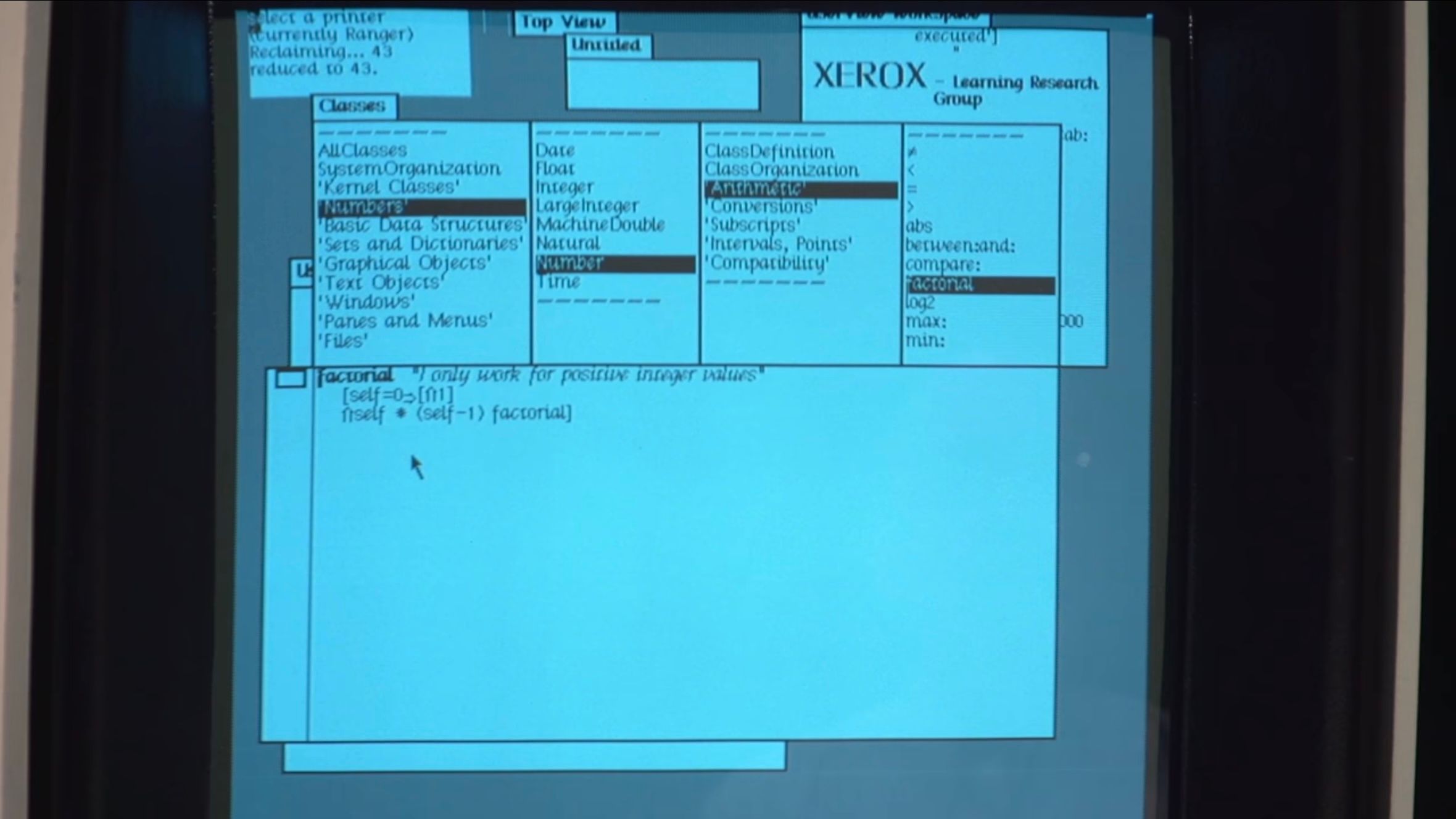 Screenshot of Smalltalk as an integrated development environment running on a Xerox Alto, similar to what the Apple team would have seen on their visit. Credit: Computer History Museum
