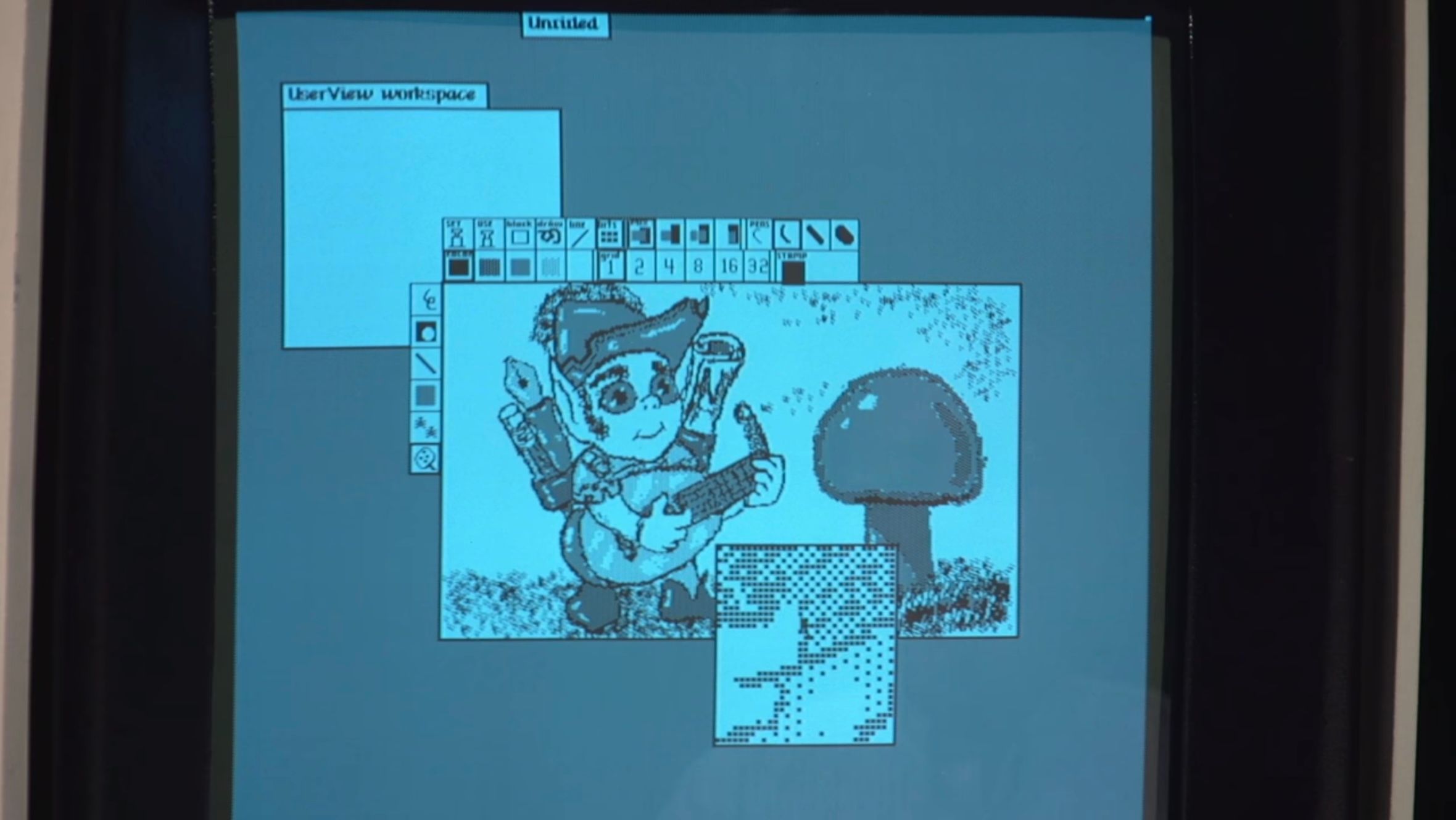 An early example of a “paint” program running on Smalltalk. Credit: Computer History Museum