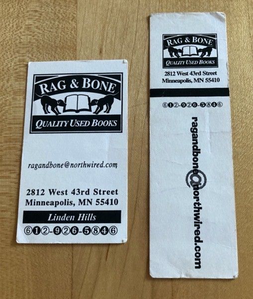 Bookmark and business card from Rag and Bone in Minneapolis