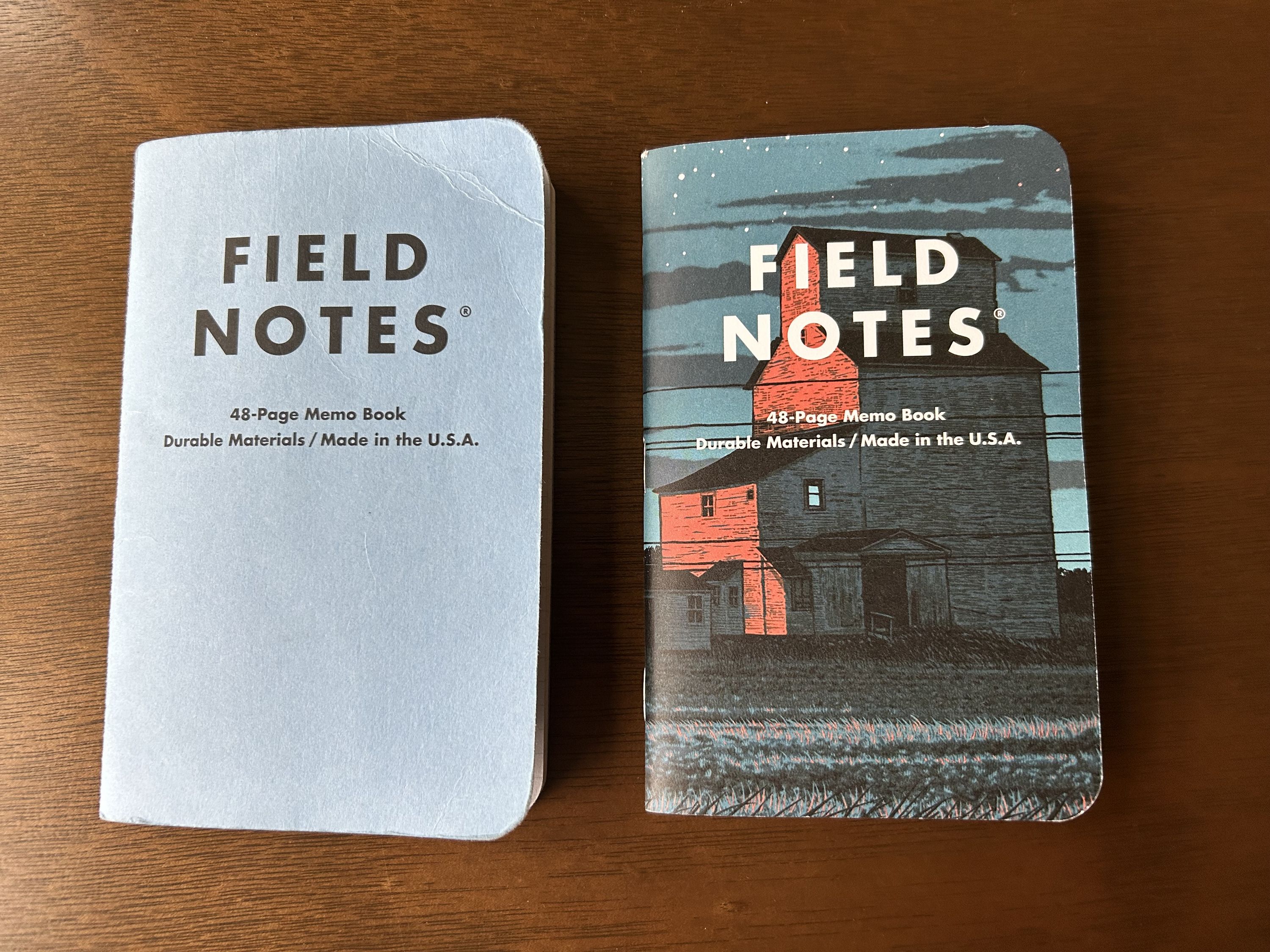 Two Field Notes memo books side by side: one used, one new