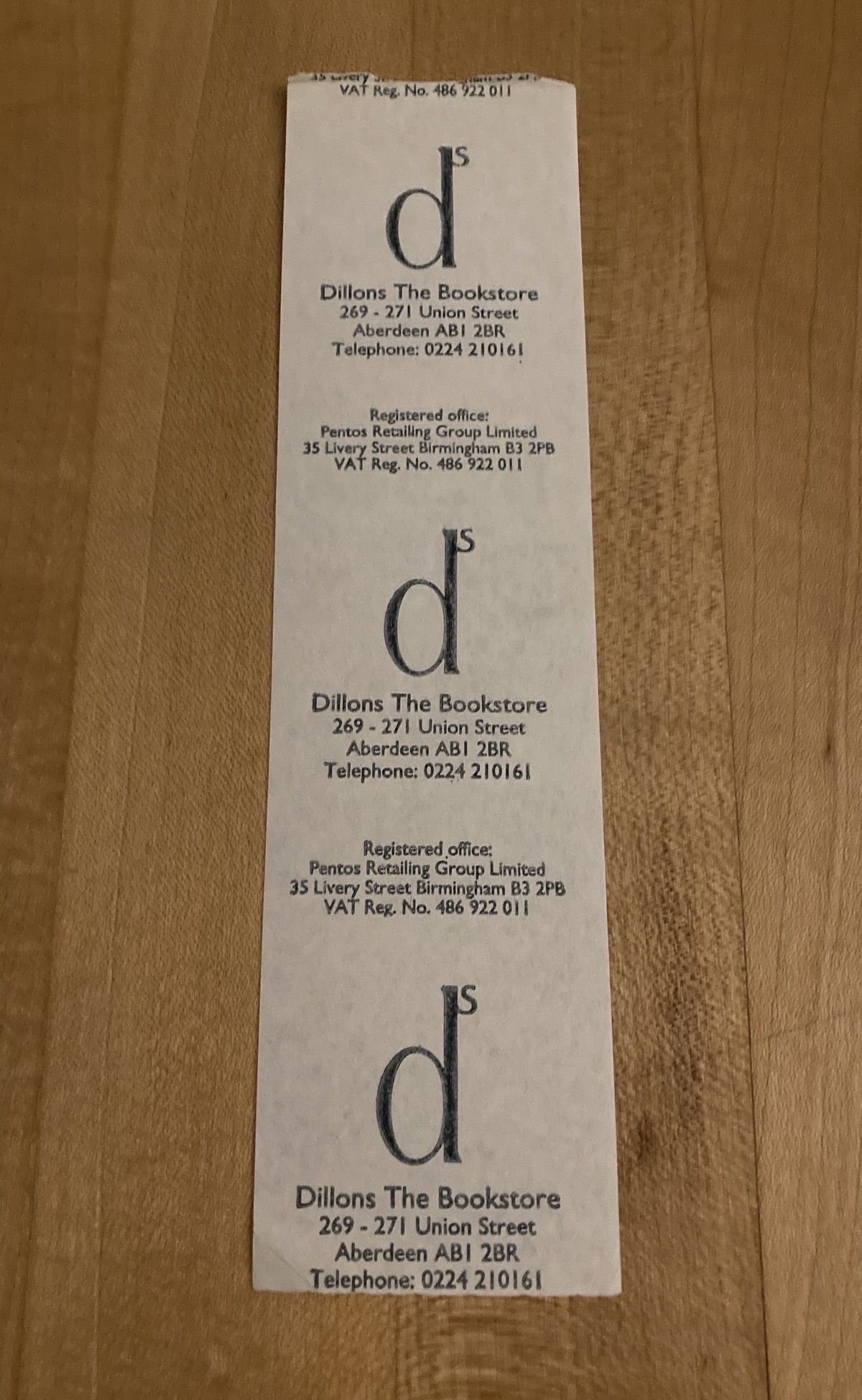 receipt as bookmark