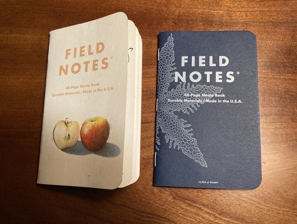 Two Field Notes memo books side by side: one used, one new