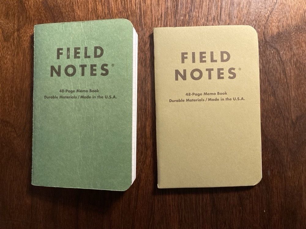 Two Field Notes memo books side by side: one used, one new