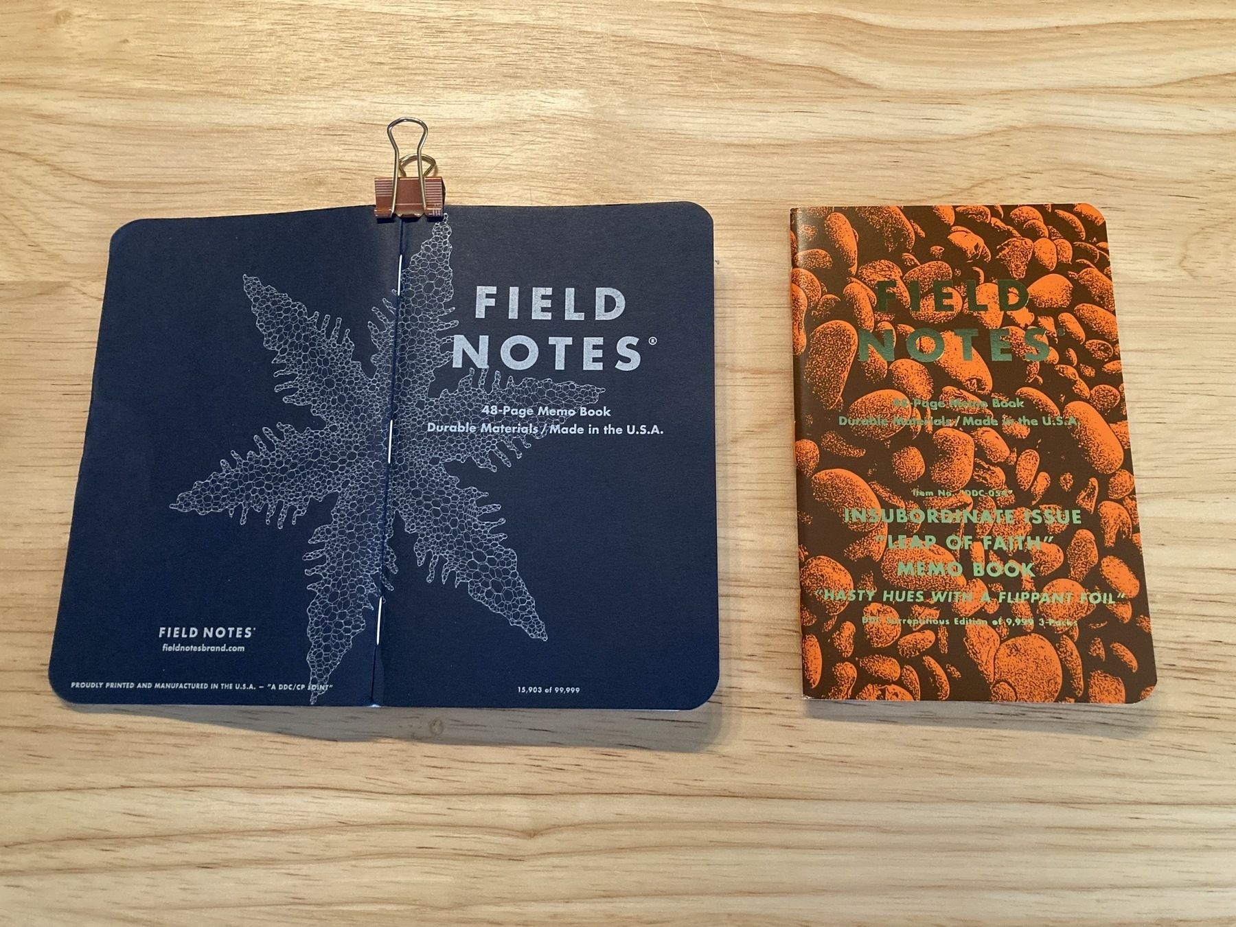 Two Field Notes memo books side by side: one used, one new