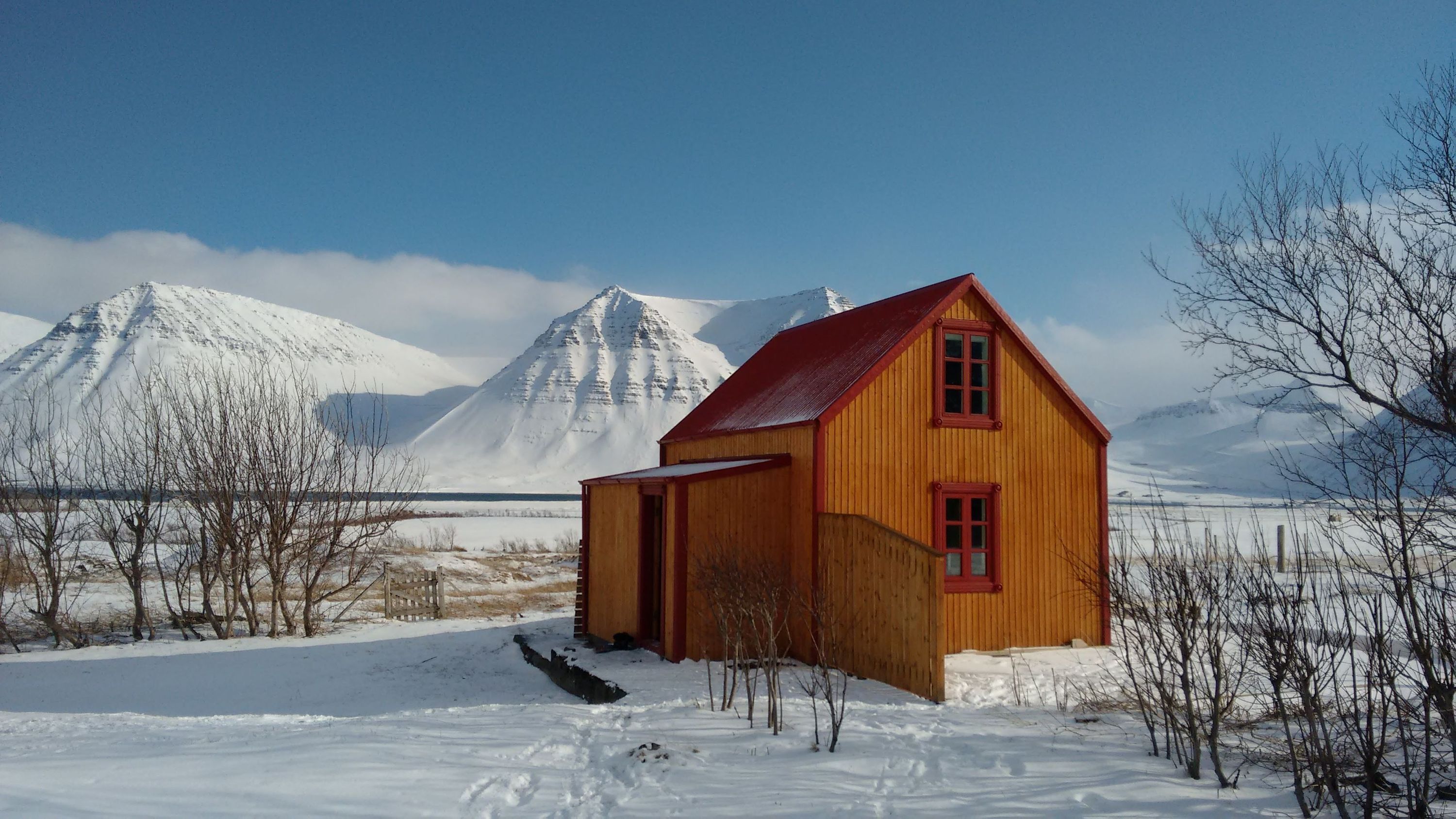 Mountains and summer house in the Westfjords, Iceland