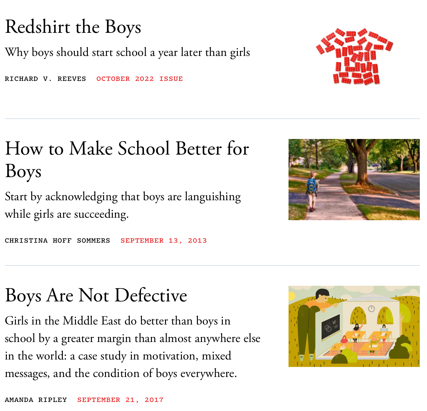 Articles from The Atlantic about boys troubles in schools