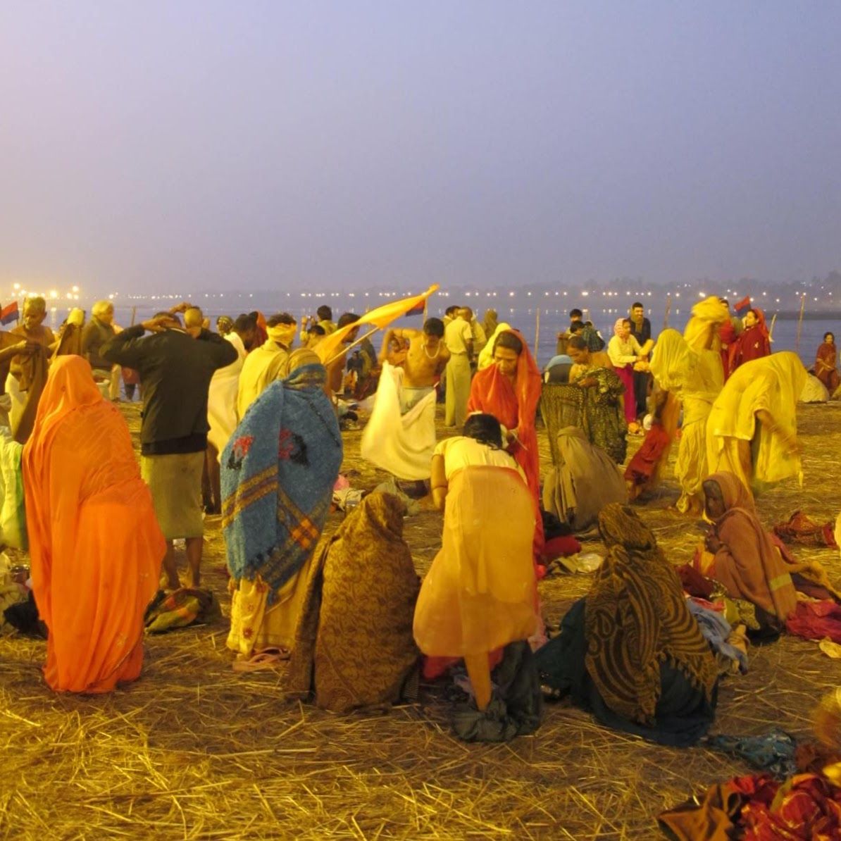 on the banks of the ganges a few minutes before i submerged myself in the waters of the triveni sangam on the morning of makar sankranti in 2013, thereby purifying myself of the sins of many former lives and acquiring a tapeworm (20 jan 2013, 0632h).