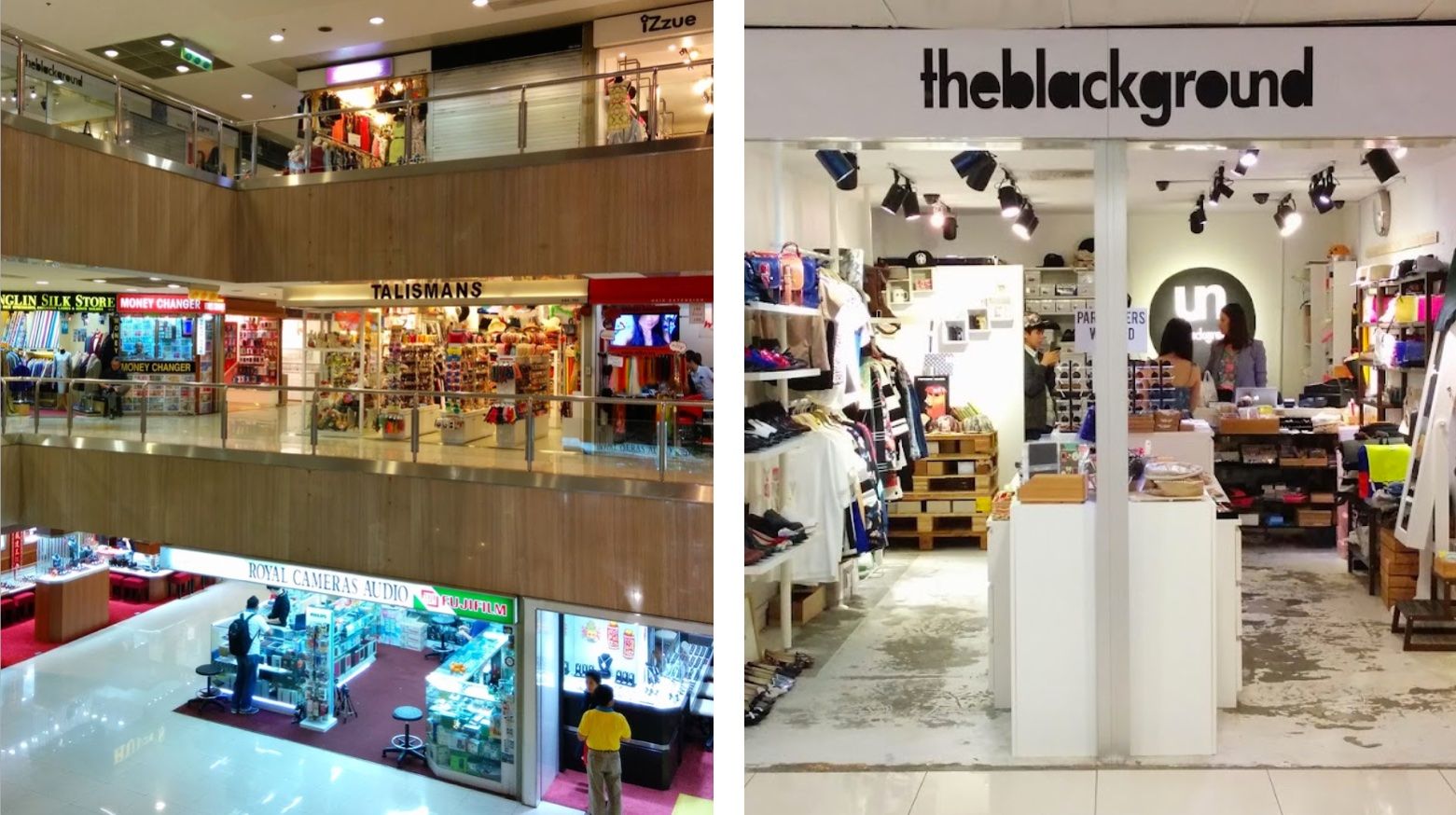 2015 年远东广场内错综复杂的小型零售店铺；该建筑中进行的低成本精选店铺尝试。