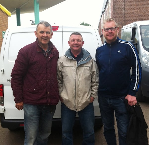 Sportsman club members Bob McKie & Gary Heslington with Nick Adshead at Messac marking at Sheffield