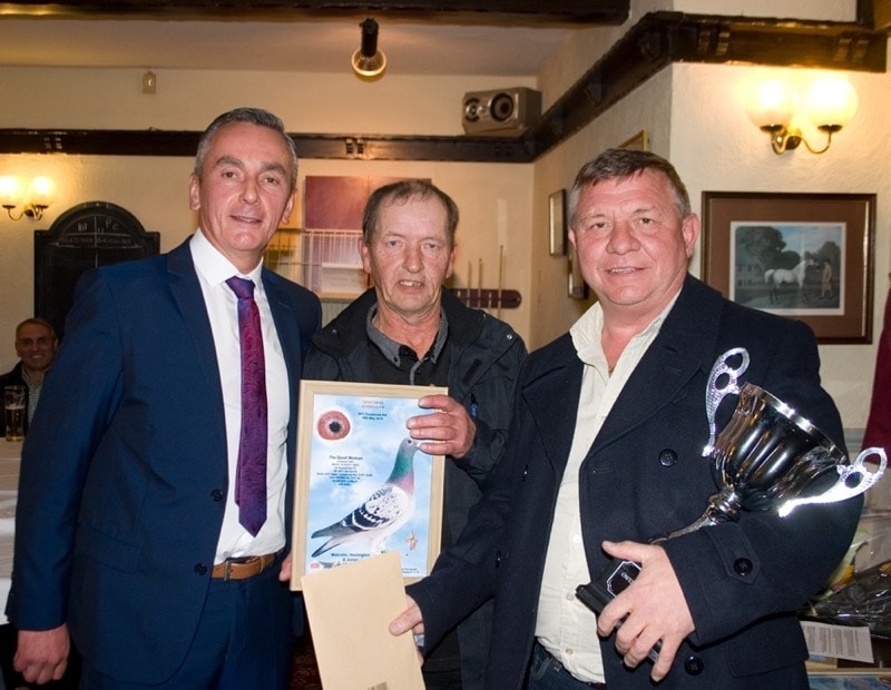 Barry Winter presenting Kevin Jones & Gary Heslington with their trophies - Malcolm Hesligton & Jones of Wingate winners of the Fougeres race