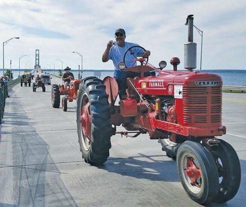 Bridge crossing the Mighty Mac in a tractor