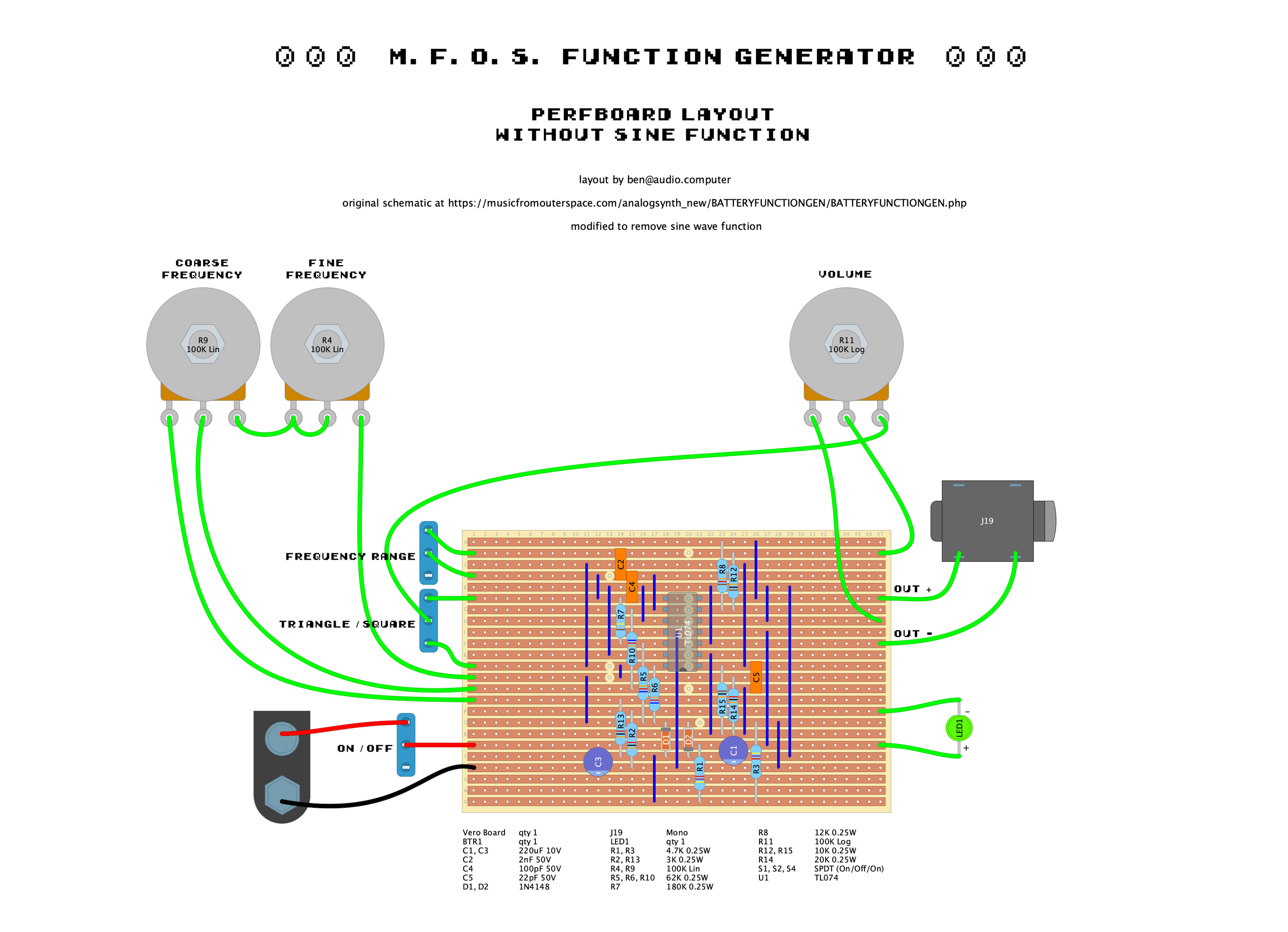 MFOS Function Generator perfboard layout