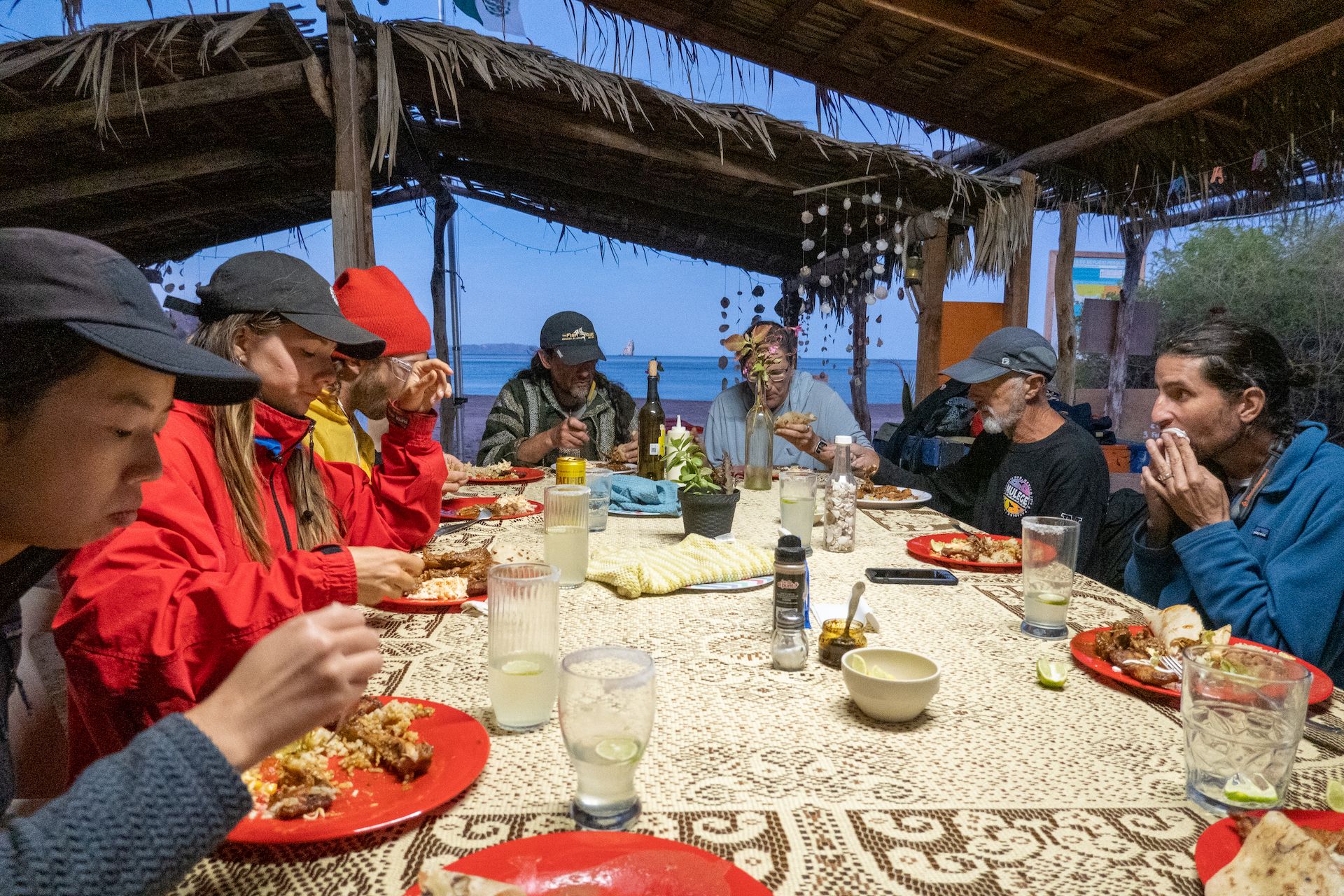 Eating the new year eve dinner all together at the local restaurant