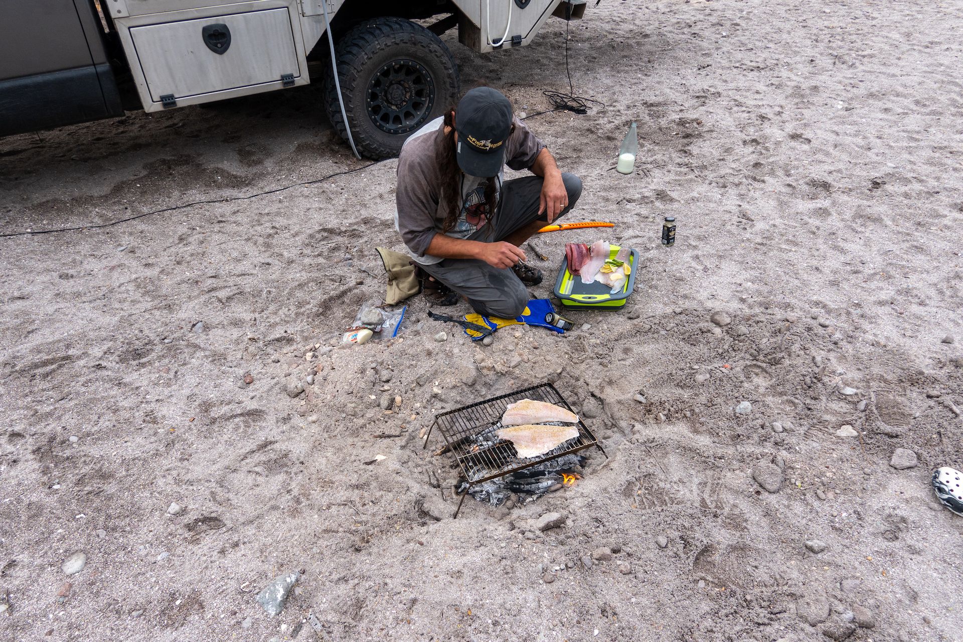 Chris cooking the fillets