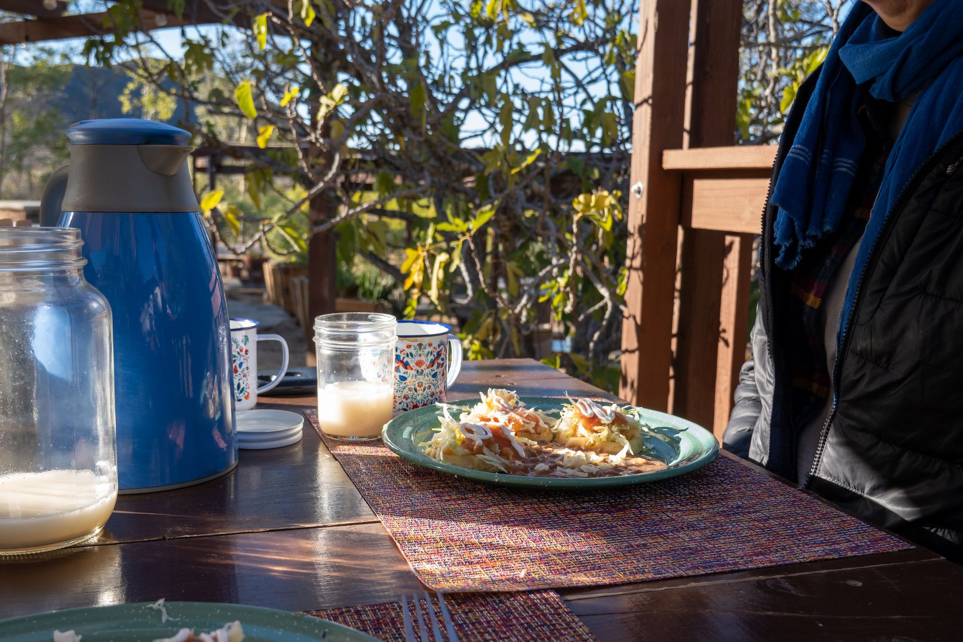 Delicious breakfast is served every morning. Yesterday’s breakfast was sopes atop lettuce and fresh salsa