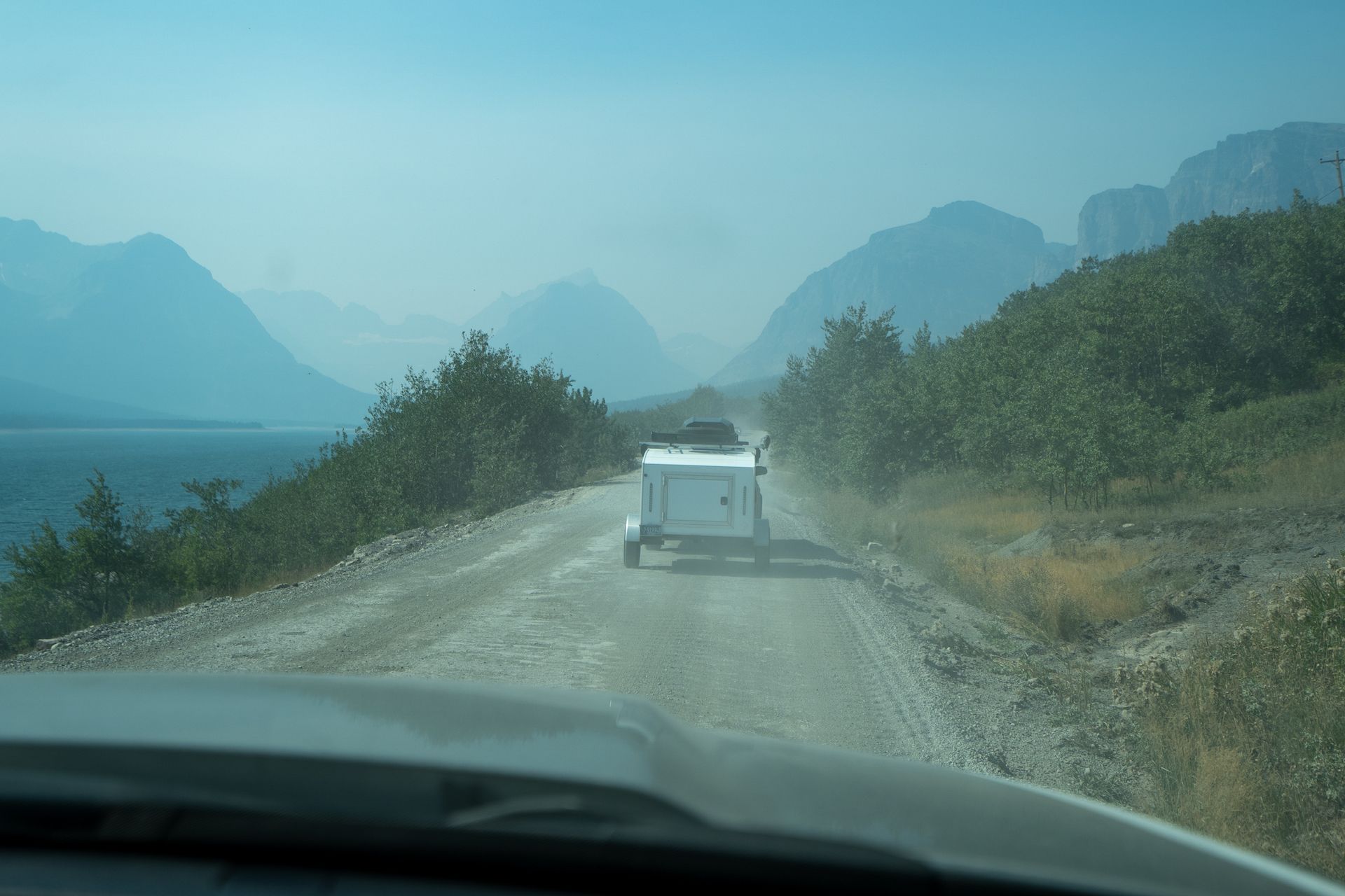 We followed Will and Amelia’s to the Many Glacier Campground. The smoke was pretty intense and we could barely see the mountains on Saturday.