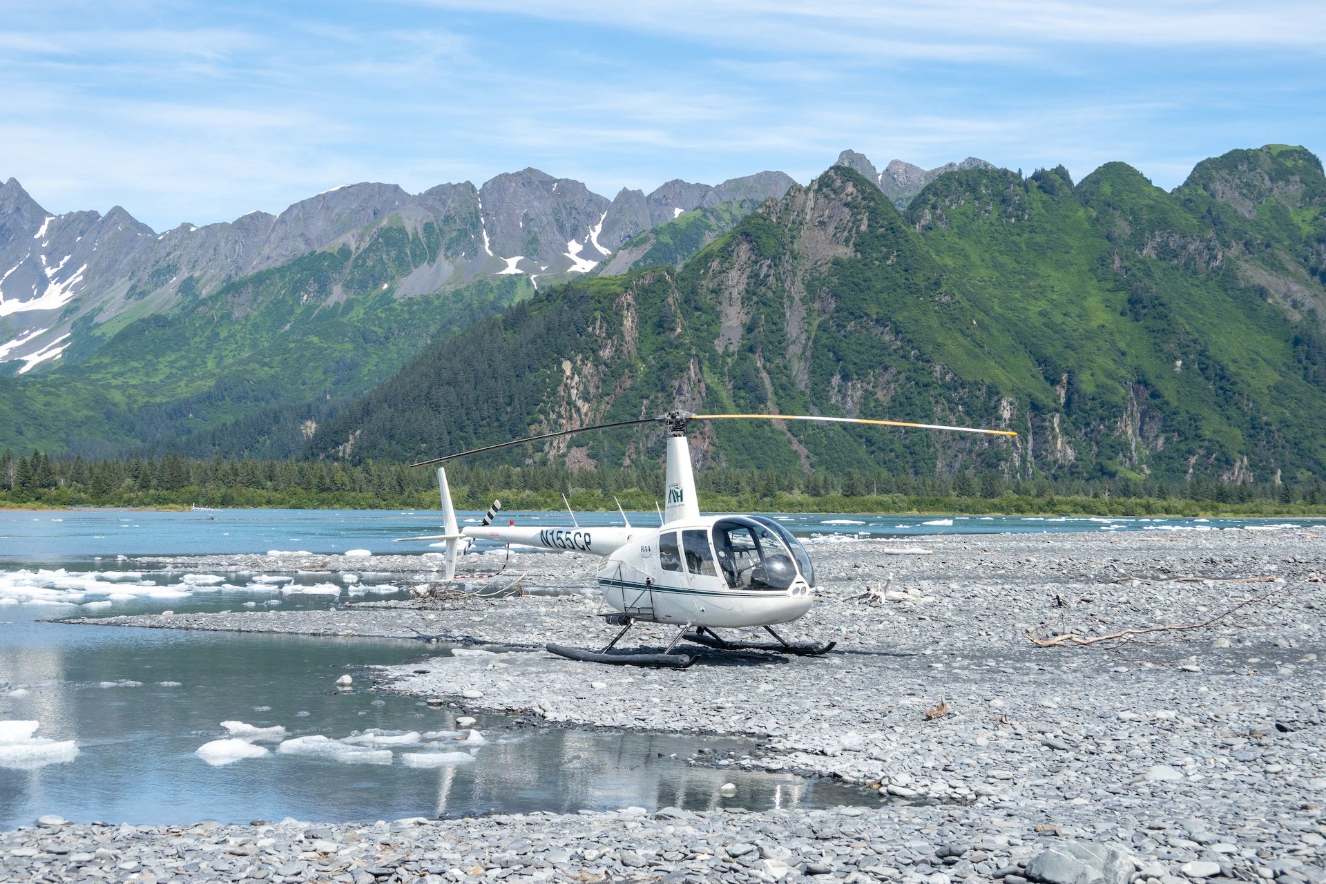 Our helicopter landed on the “beach,” a terminal moraine created by the retreating Bear Glacier that shelters the lagoon from the ocean.