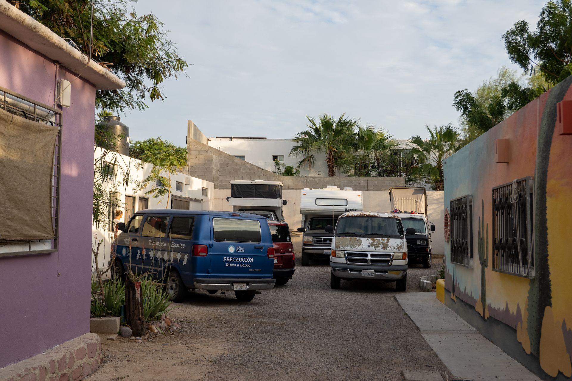 Leaving the hostel was not easy and it required several people to move their cars.