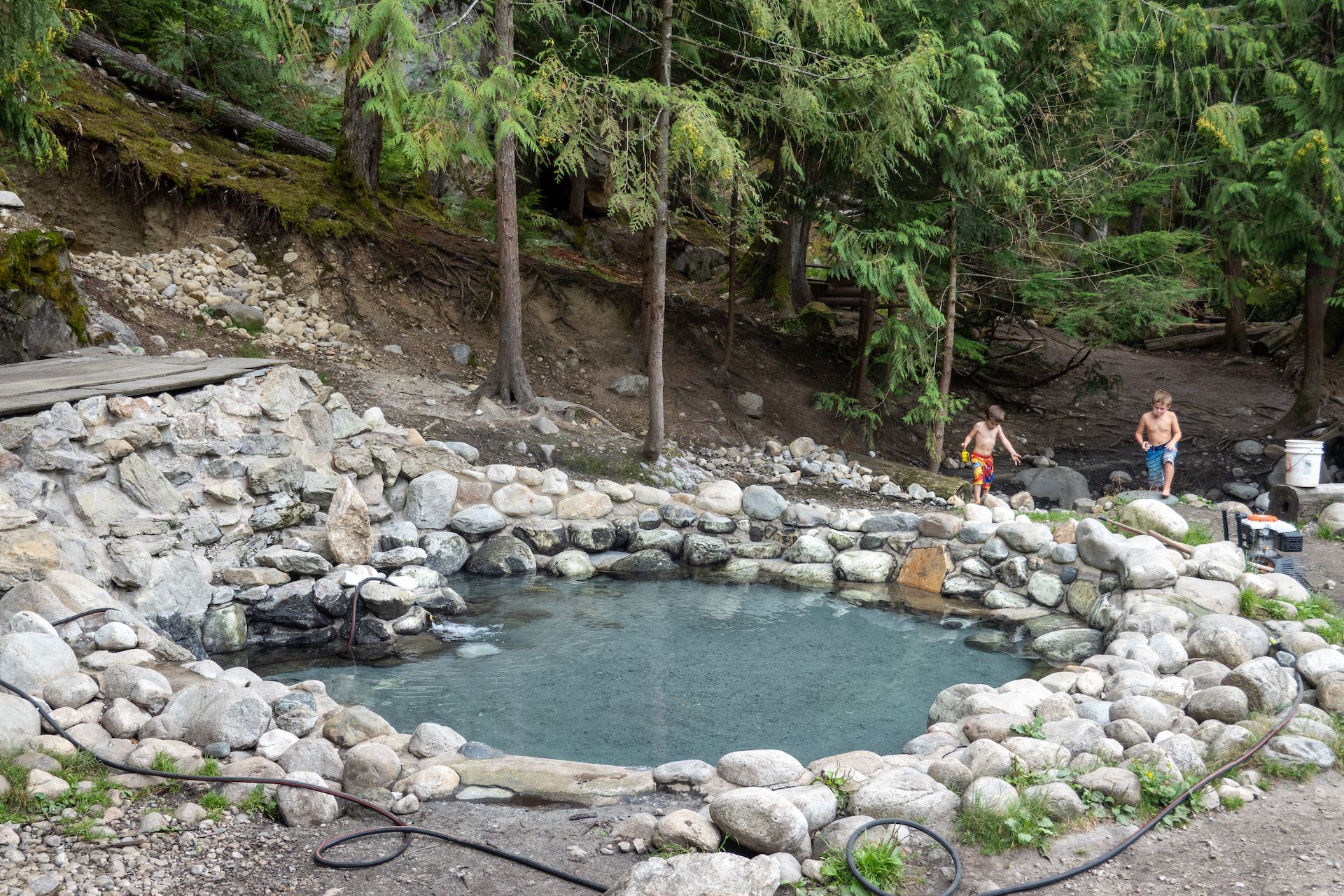 One of the 3 man-made pool at the Halfway River Hot Springs