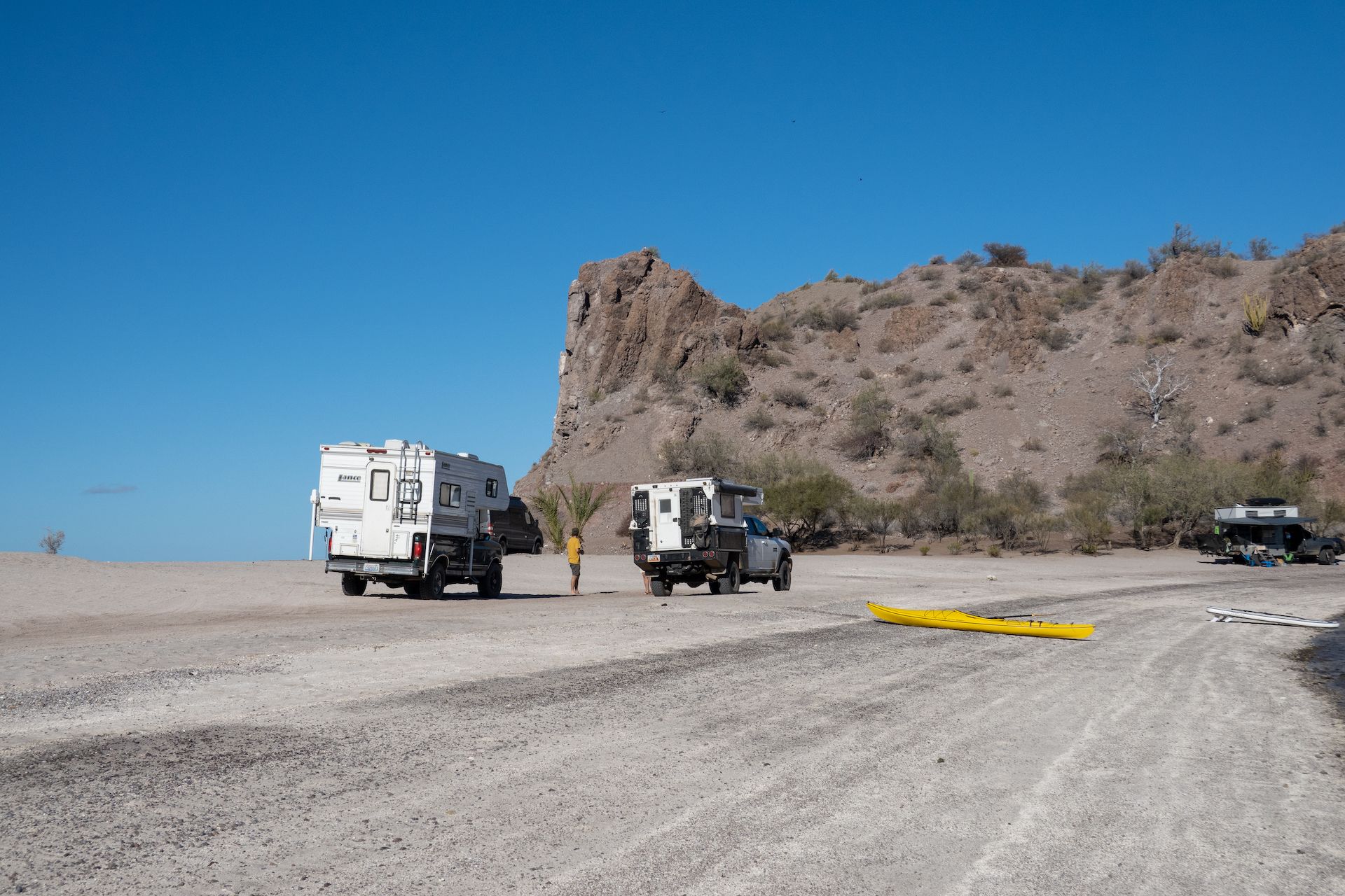 Saying hi to our neighbors and finding a spot to camp