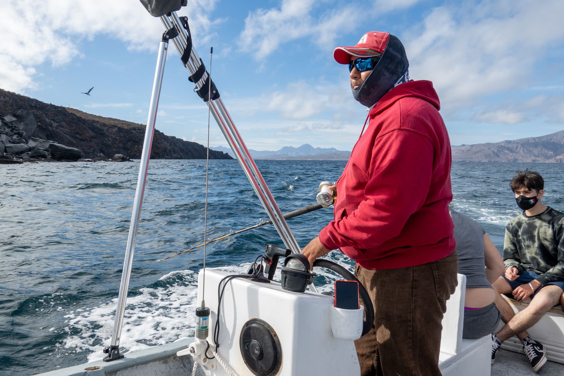 Luis, our captain, fishing and driving at the same time