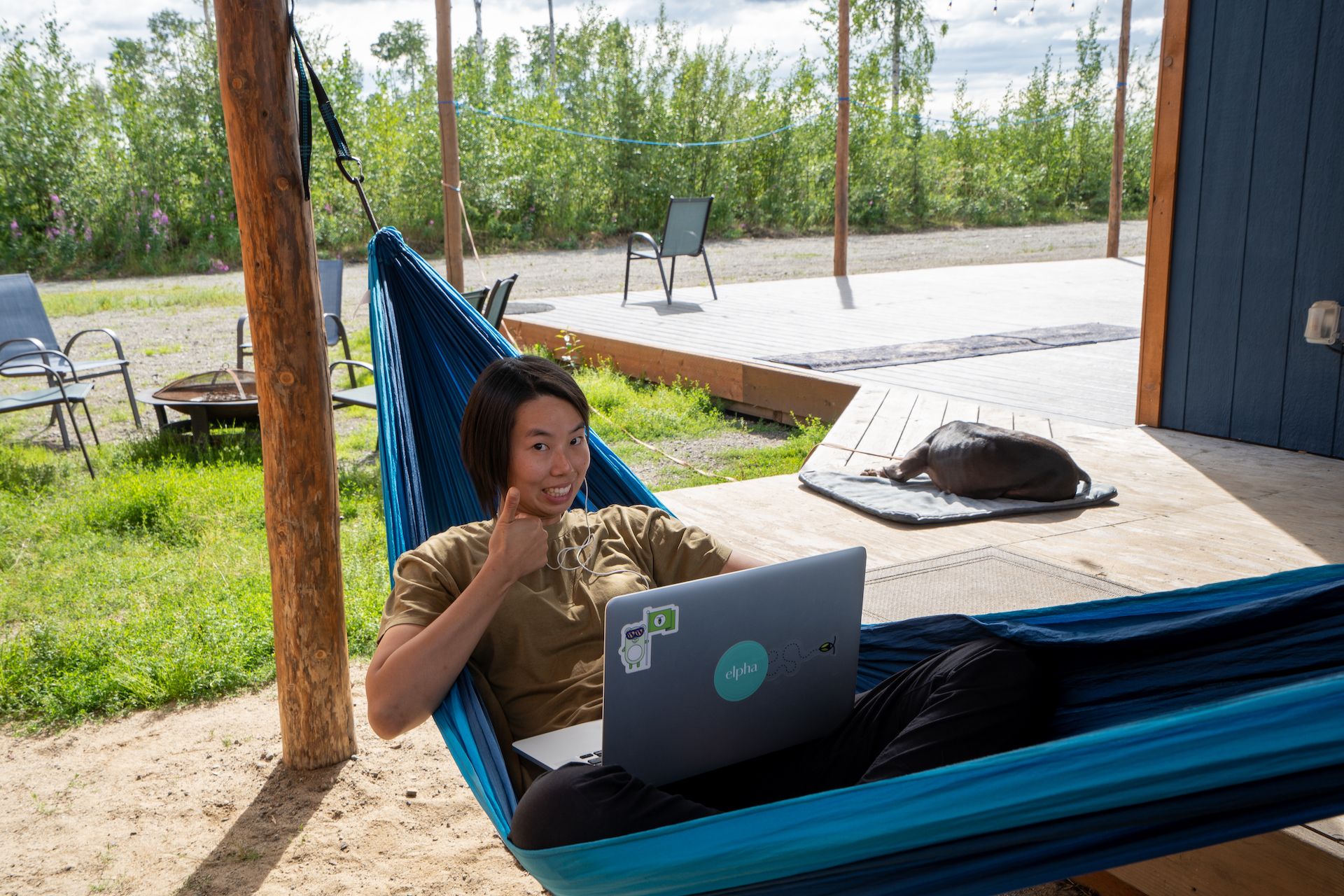 Kuan enjoying the “warm” weather in the hammock…