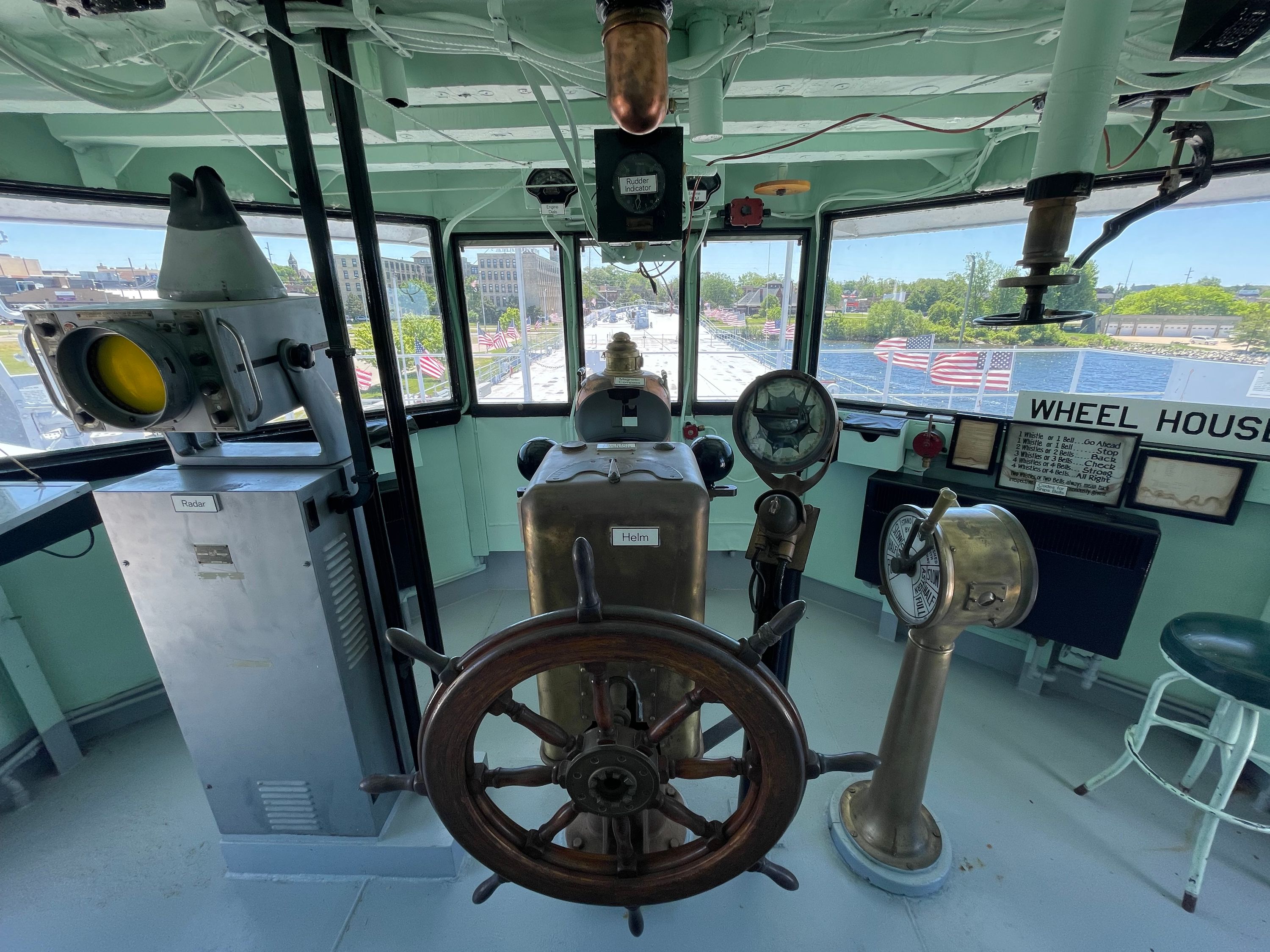 A view from the bridge overlooking the top deck of LST 393.