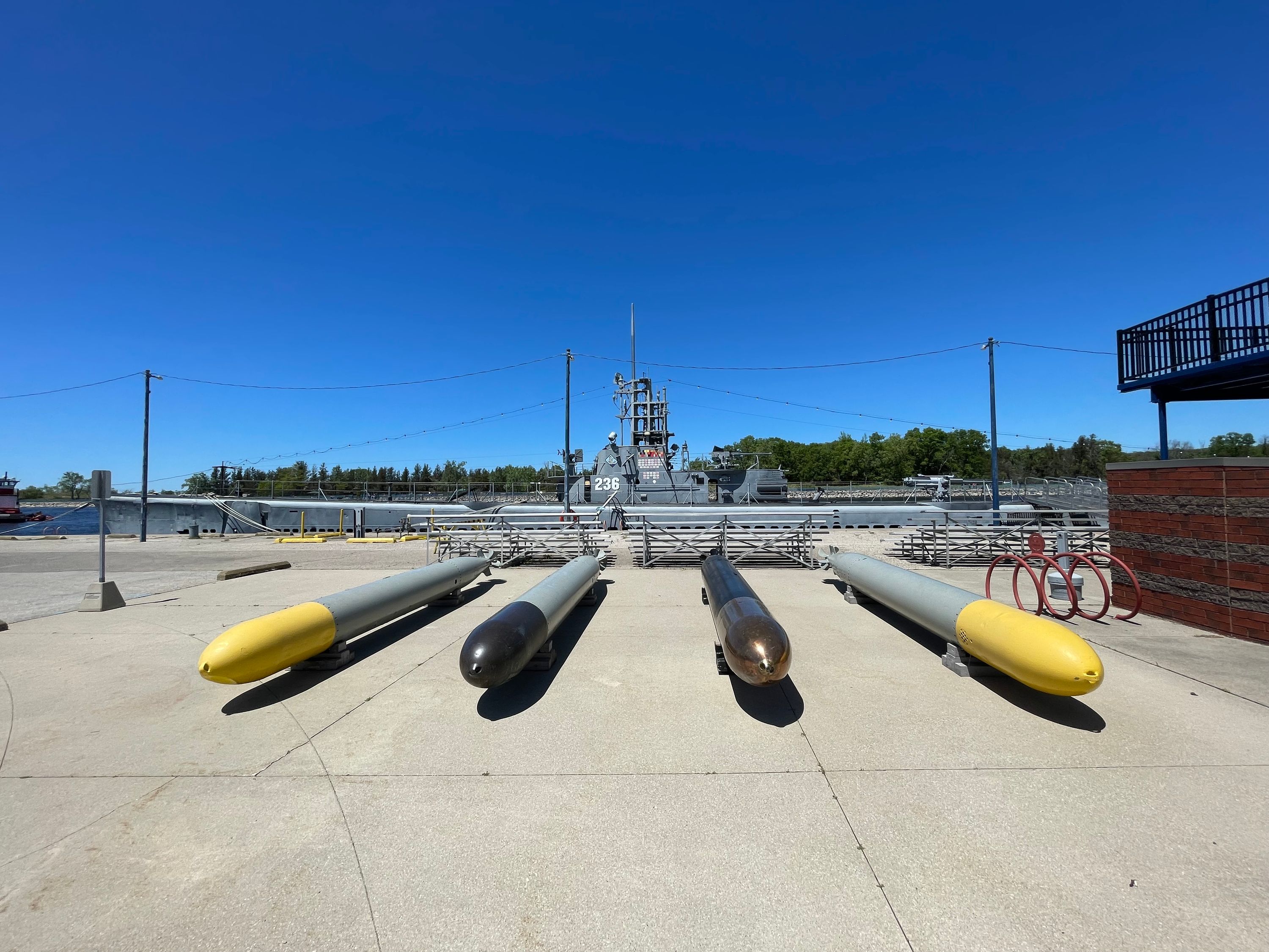 Four “fish” proudly displayed at the front of the USS Silversides Museum in Muskegon, Michigan.