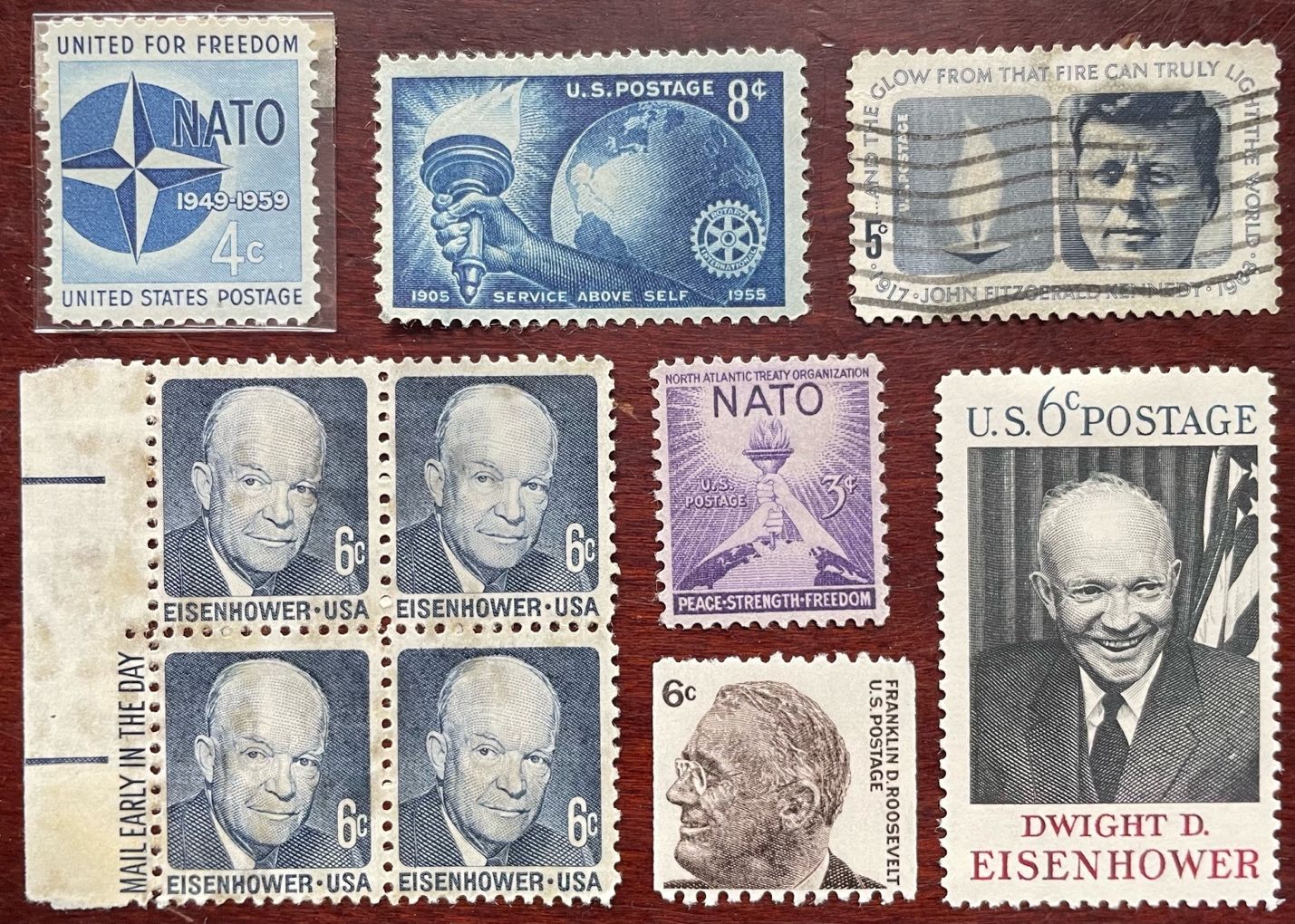 Cold War-era stamps. NATO and Eisenhower are the standouts here--two types of stamps I'm very interested in collecting. 