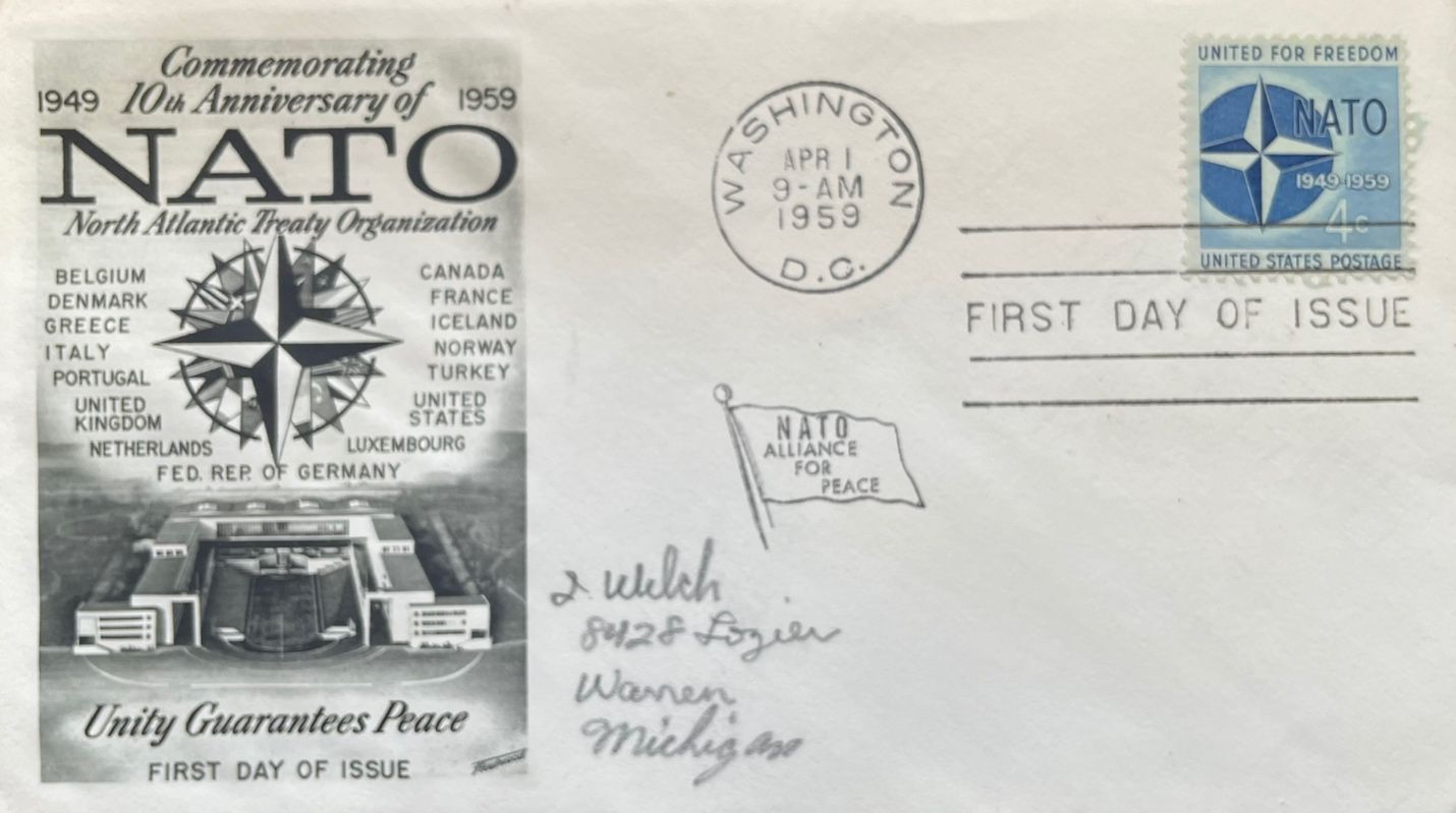 NATO 10th Anniversary Cover, Fleetwood Catchet, Washington D.C., April 1, 1959.