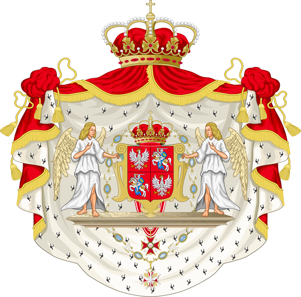 A contemporary reconstruction of the Coat of Arms of the Polish-Lithuanian Commonwealth. Wikimedia Commons.