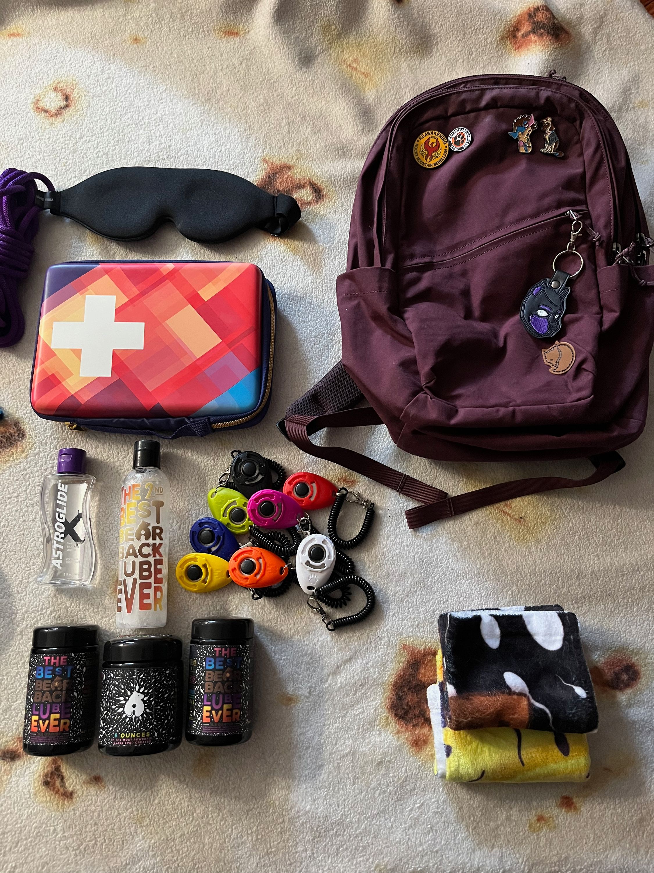 A glimpse into my Handler Bag, which includes a generous amount of Bearback Gear’s products.