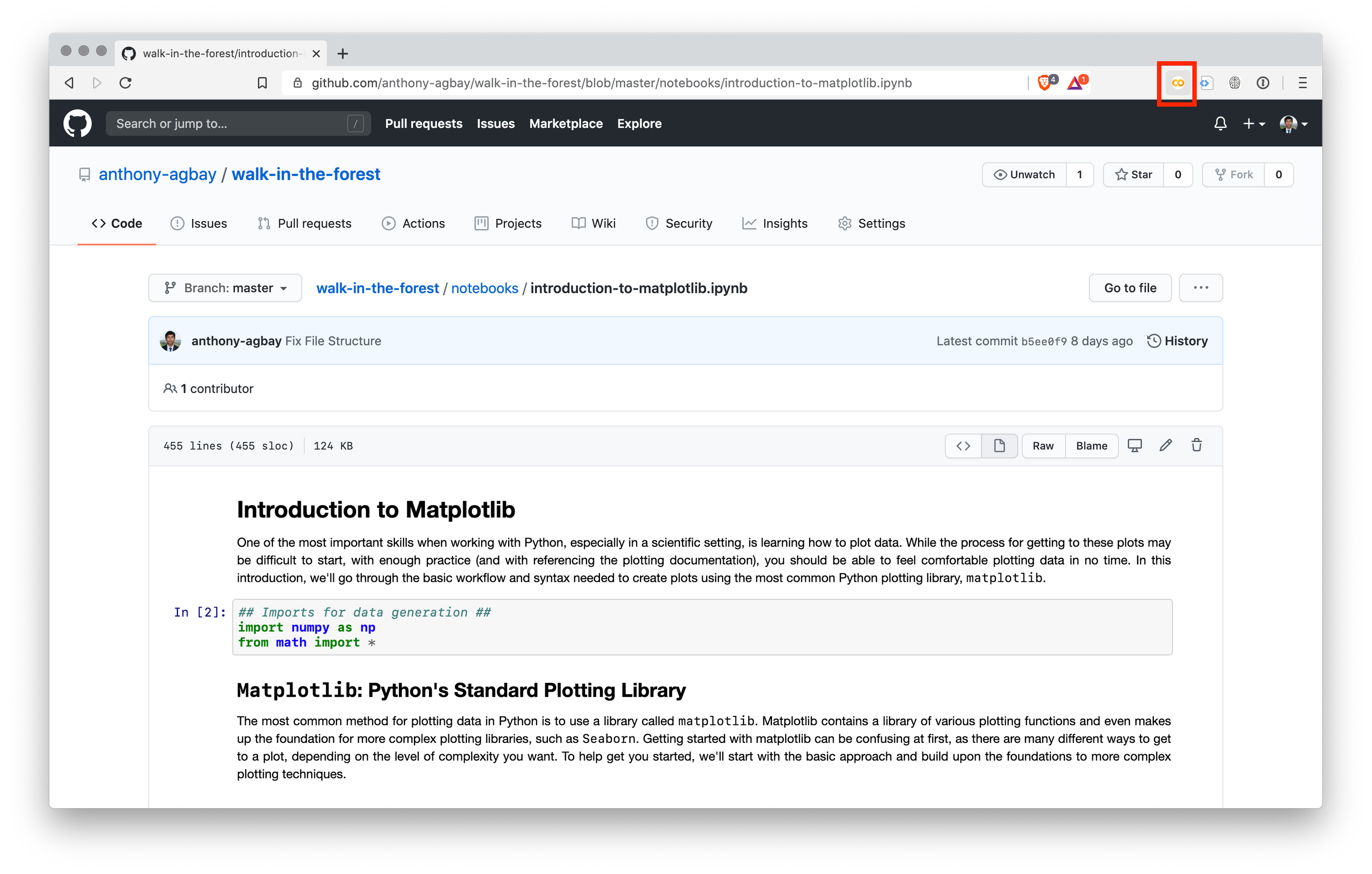 Example of generating the Colab URL using the Chrome Extension