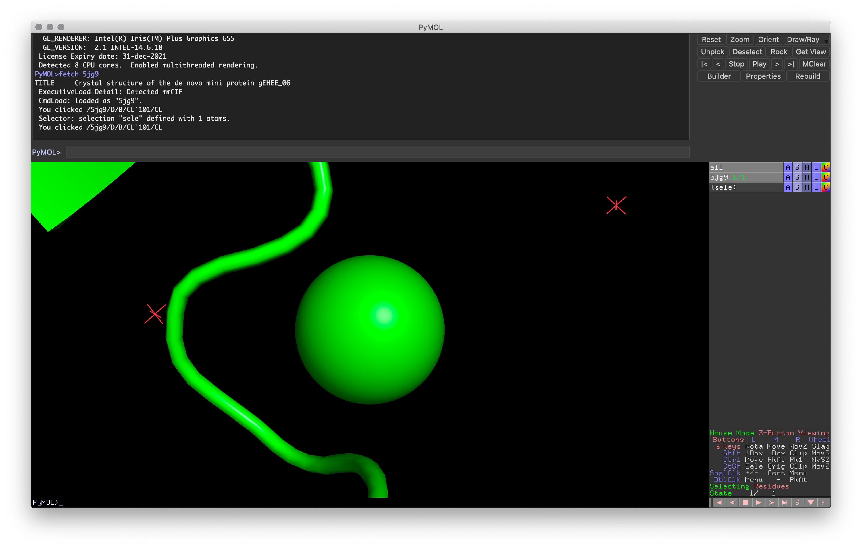 Exercise 2: PyMOL window for visualizing loop coordinating with the chlorine atom