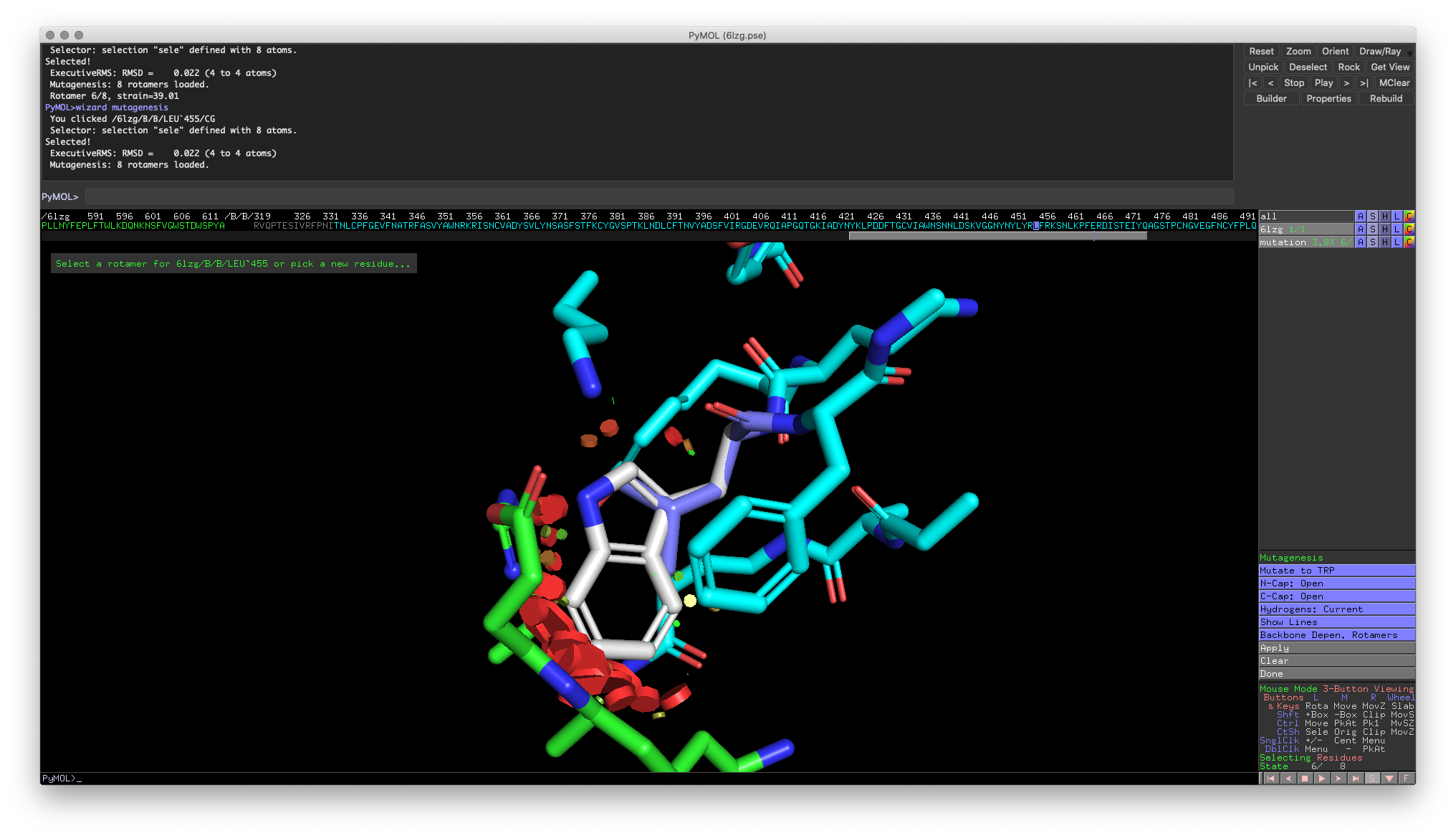 Fig 6: Visualization of a leucine to tryptophan mutation