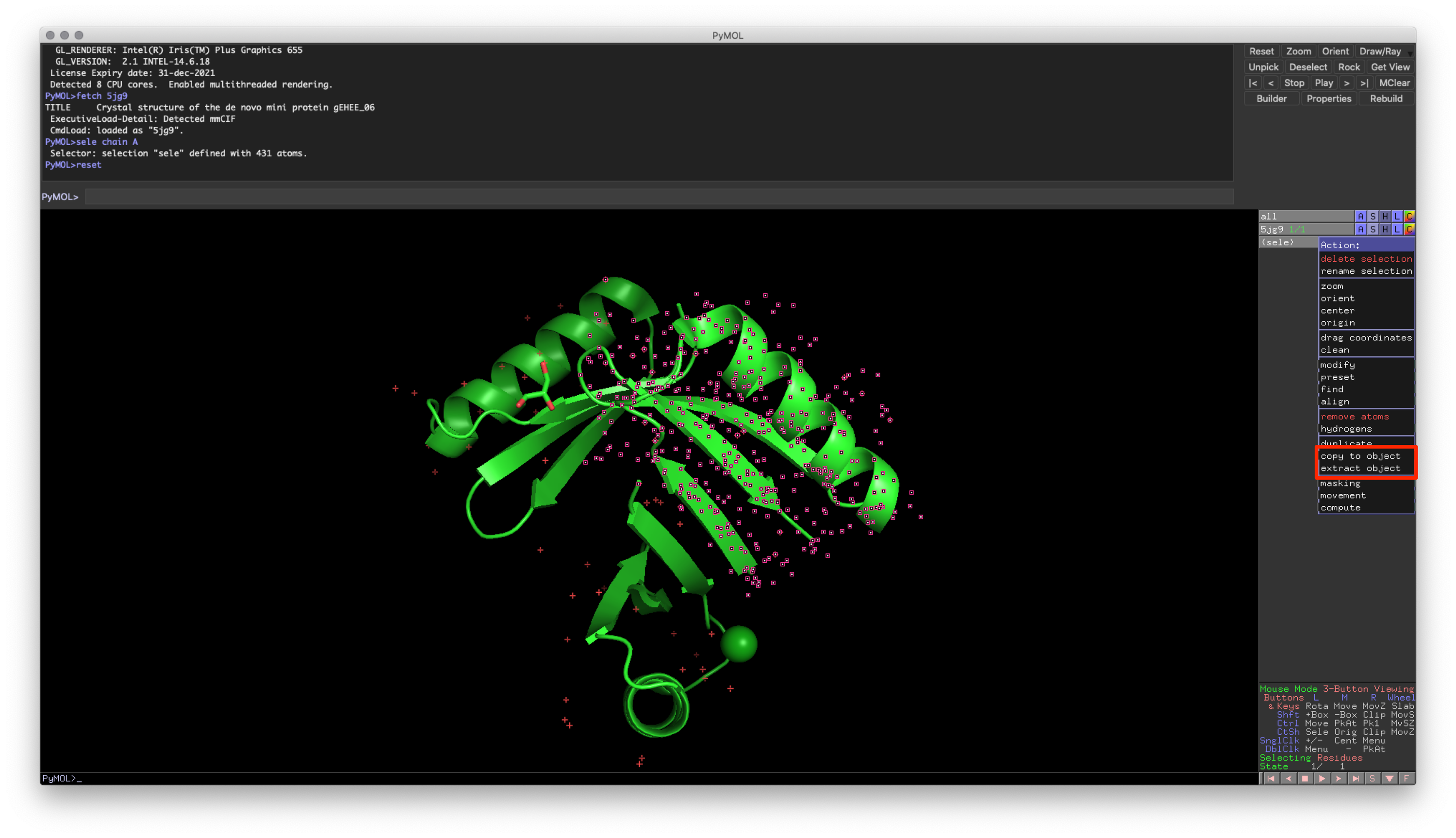 Fig. 4: Location of object creation using Action button on a selection