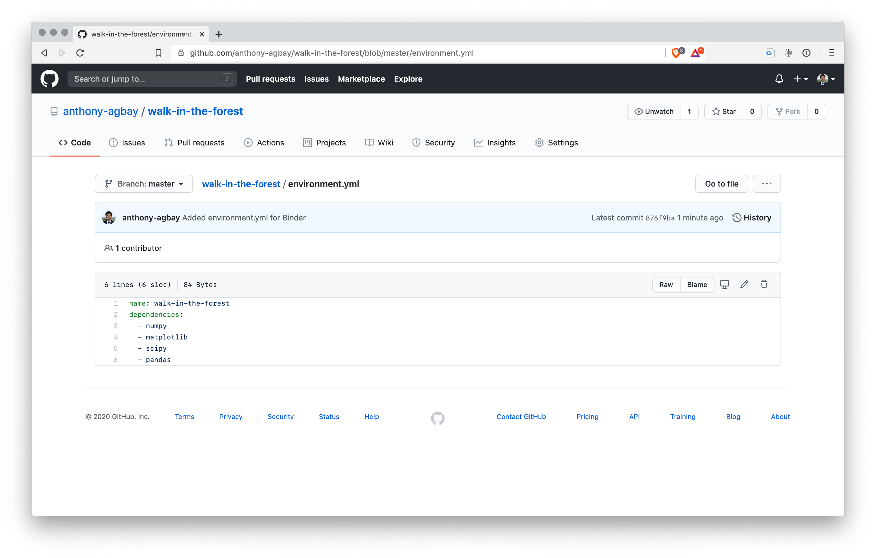 Example of an environment.yml from the repository for this blog.