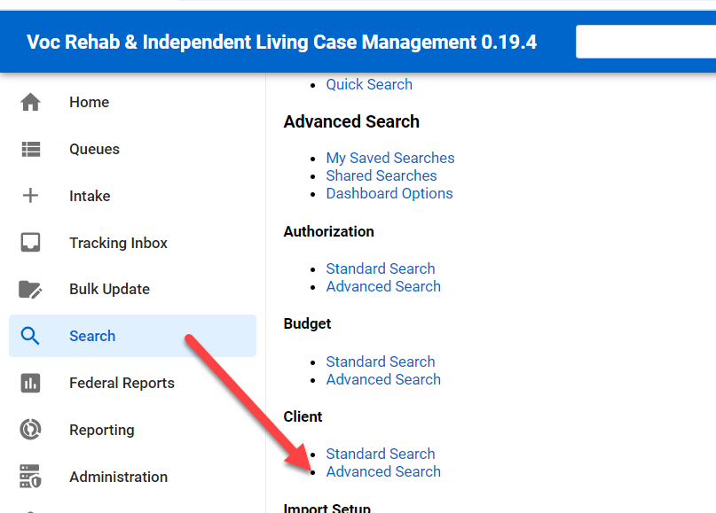 Advanced Search > Client