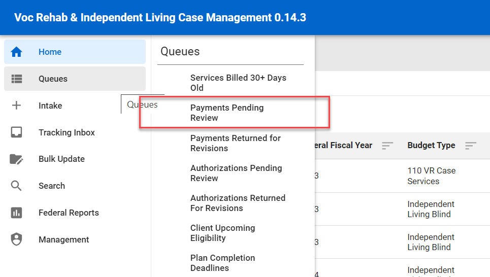 Payments Pending Review Queue (Supervisor Role) menu item