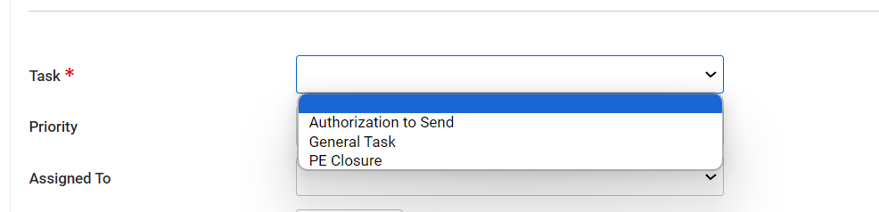 Work Request Task Drop-Down Selections