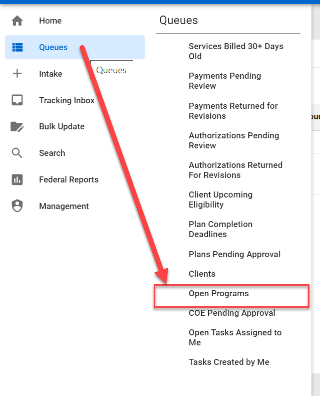 Menu Queue > Open Programs Queue