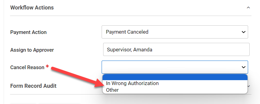 Cancel Reason Drop-Down 