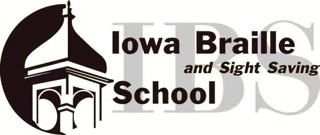 The logo contains an image of the bell tower from the orignal building on the Iowa Braille School Campus. Next to the bell tower image are the words Iowa Braille and Sight Saving School.